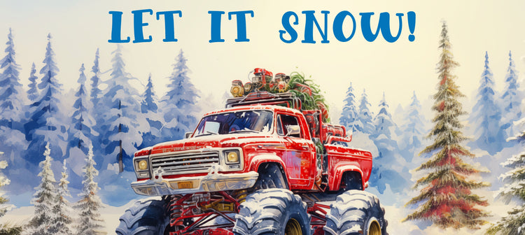 red christmas monster truck let it snow canvas print wall art decor gifts