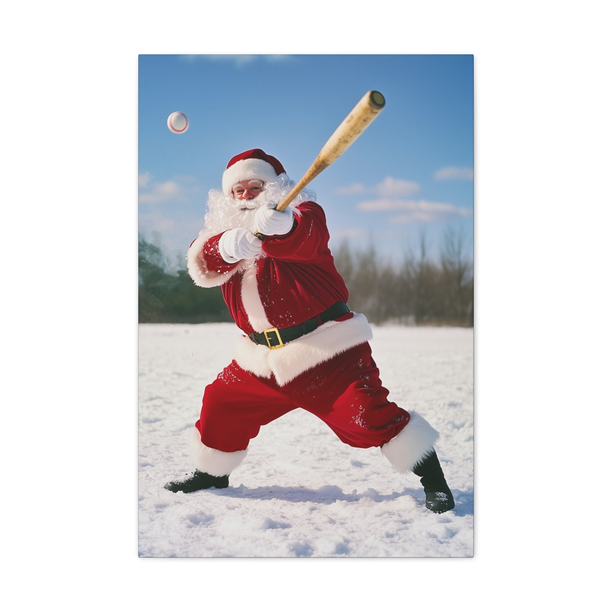 santa claus playing baseball stretched canvas print gallery wrap large santa claus poster art