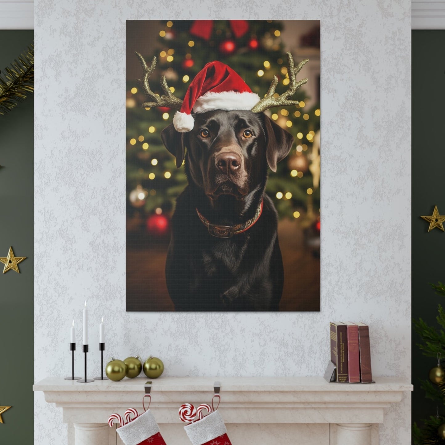 Cute Chocolate Labs wearing Santa hat