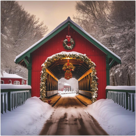 christmas covered bridge wall art