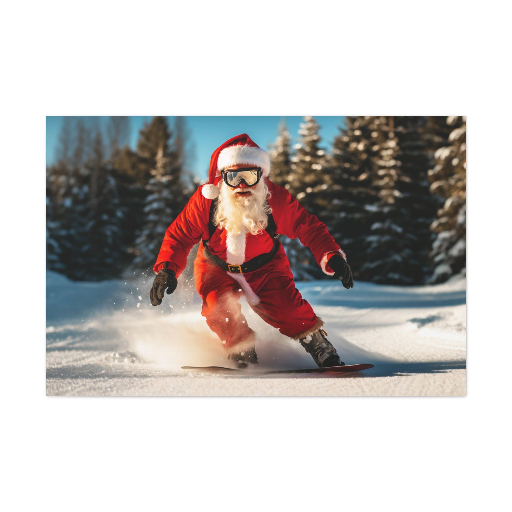Santa Claus snowboarding aesthetic painting