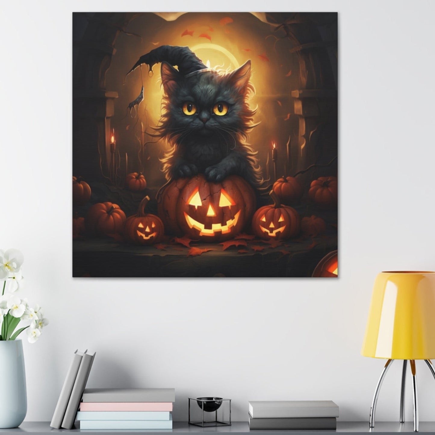 Halloween canvas prints jack-o-lantern patch black cats