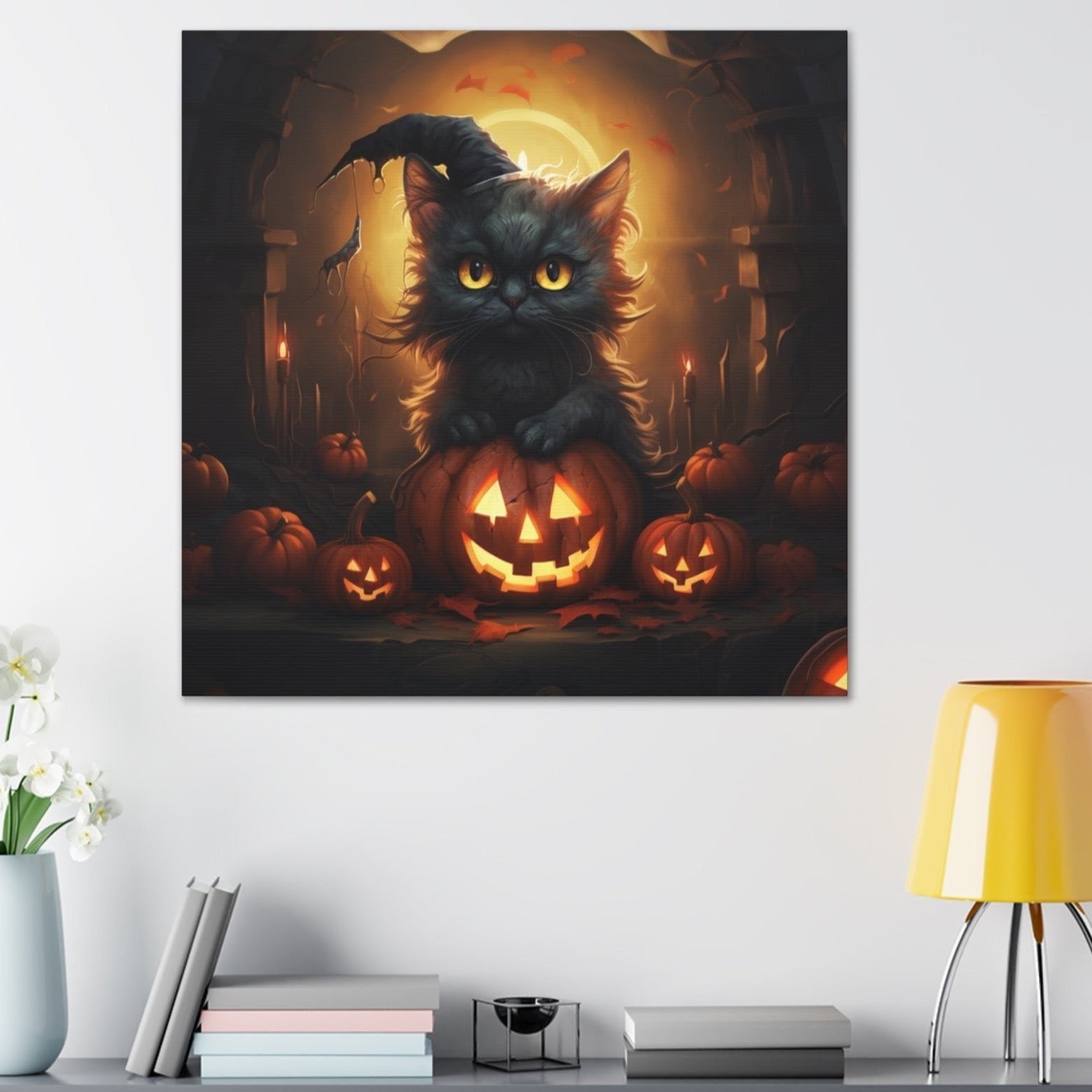 Halloween canvas prints jack-o-lantern patch black cats