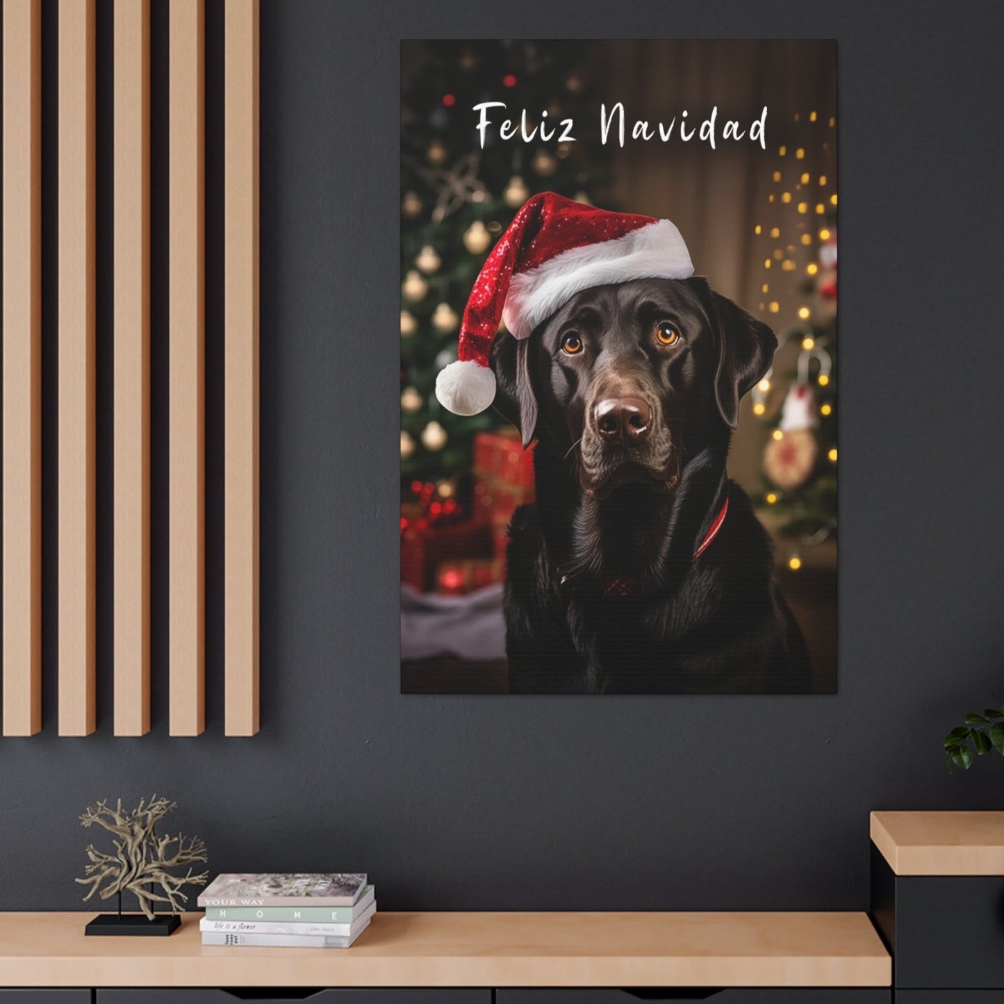 Christmas Black Labs Feliz Navidad canvas prints