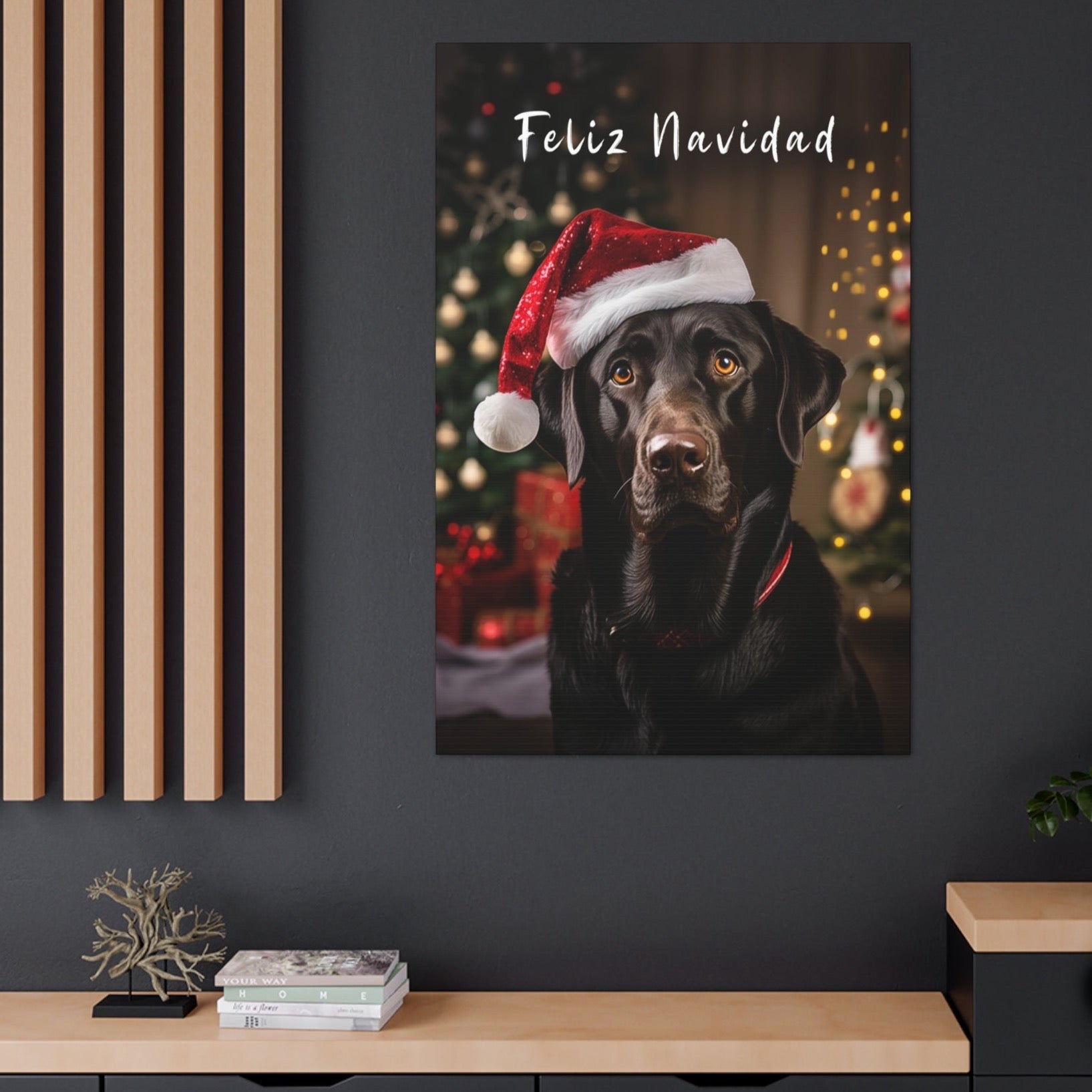 Christmas Black Labs Feliz Navidad canvas prints