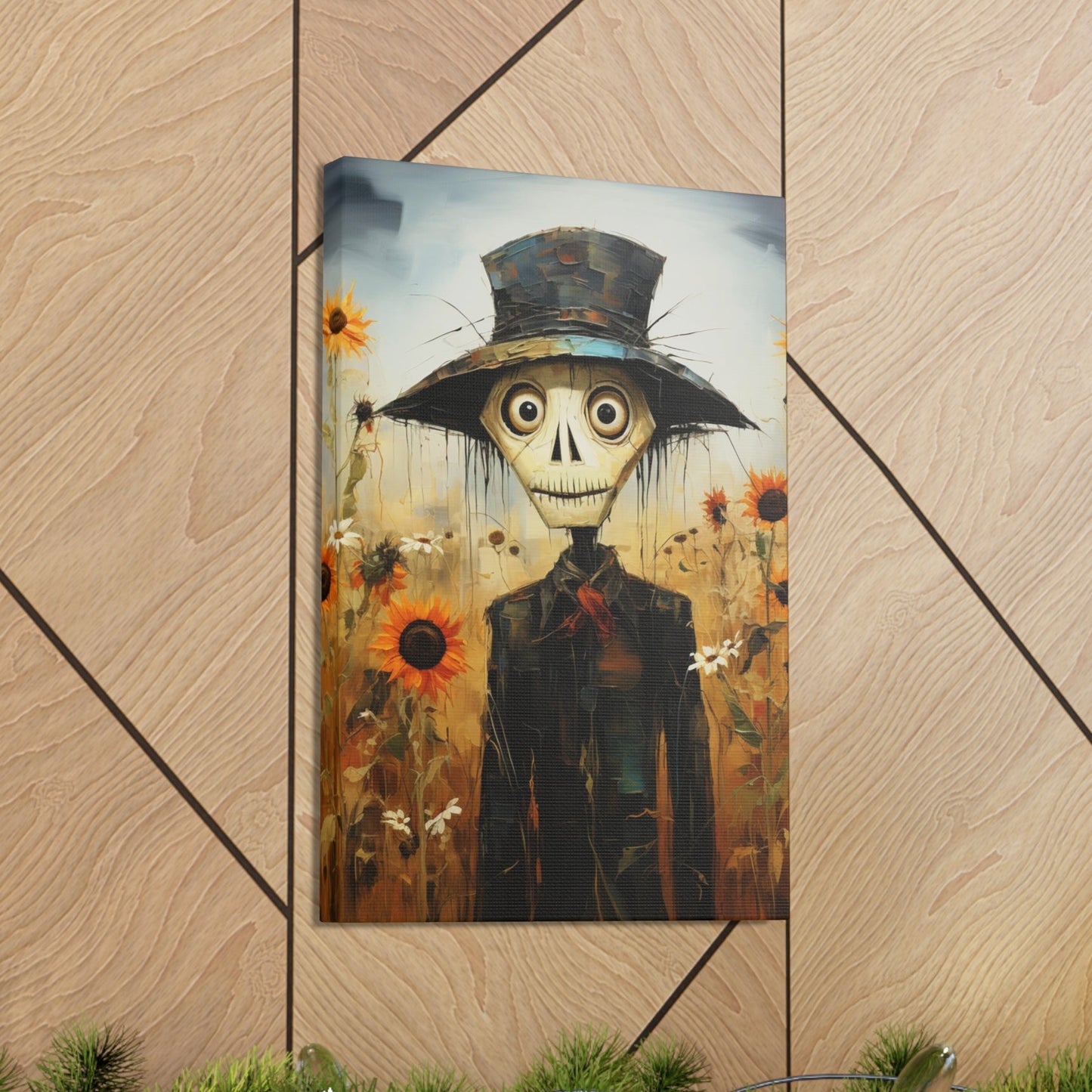 scarecrow Picasso style pumpkin patch canvas print