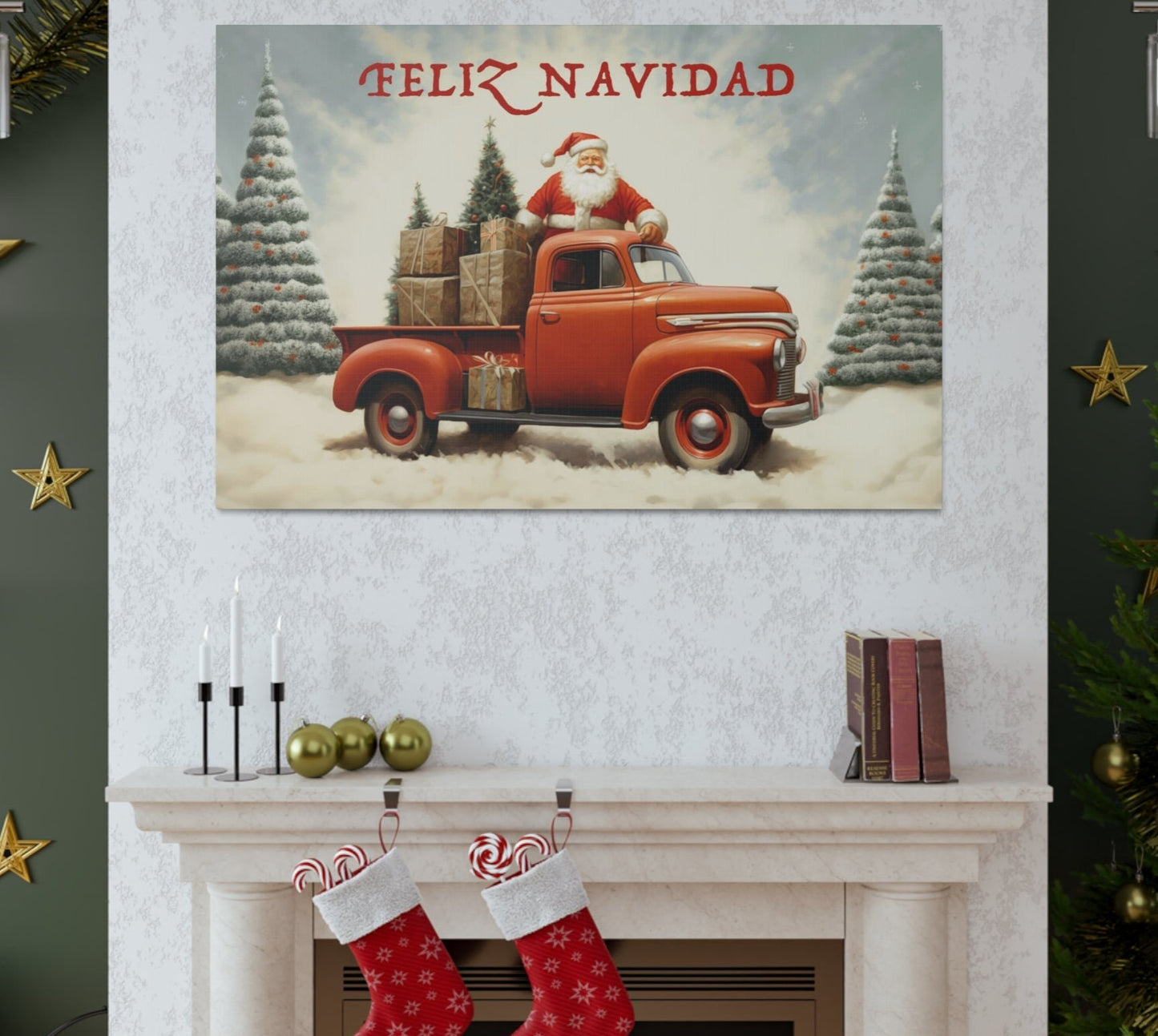 santa Christmas truck canvas prints