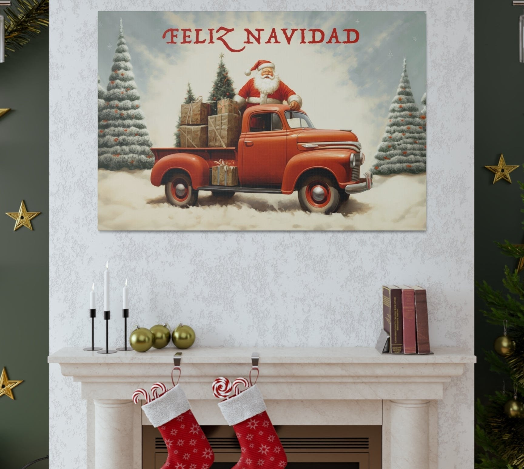 santa Christmas truck canvas prints