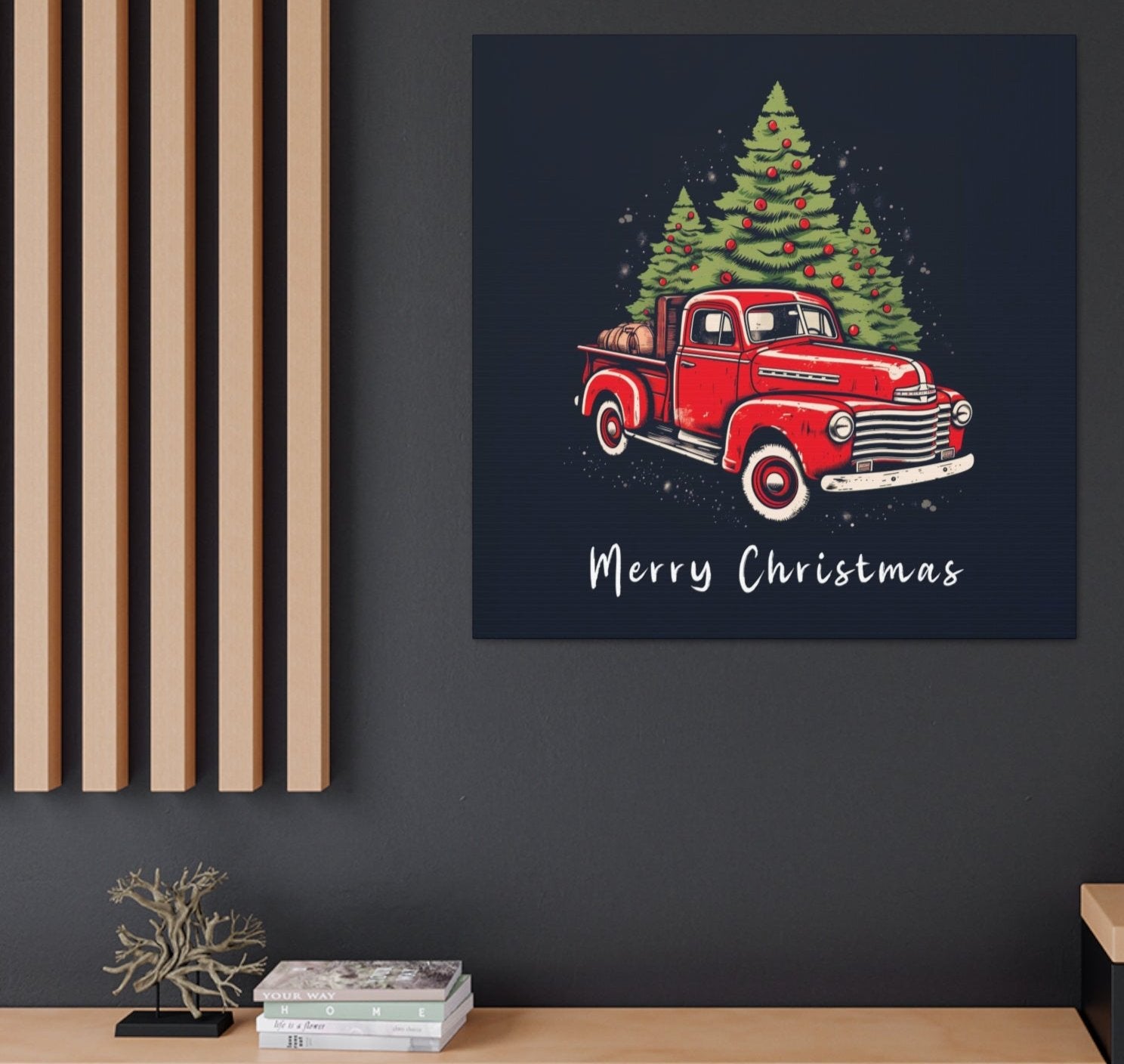 truck christmas red Merry Christmas canvas prints