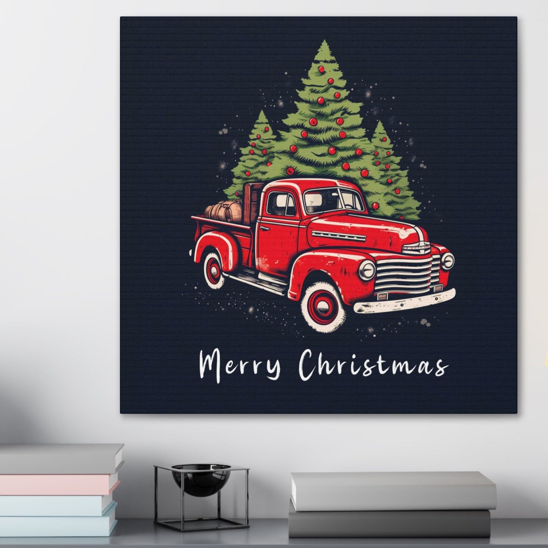 truck christmas red wall decor art