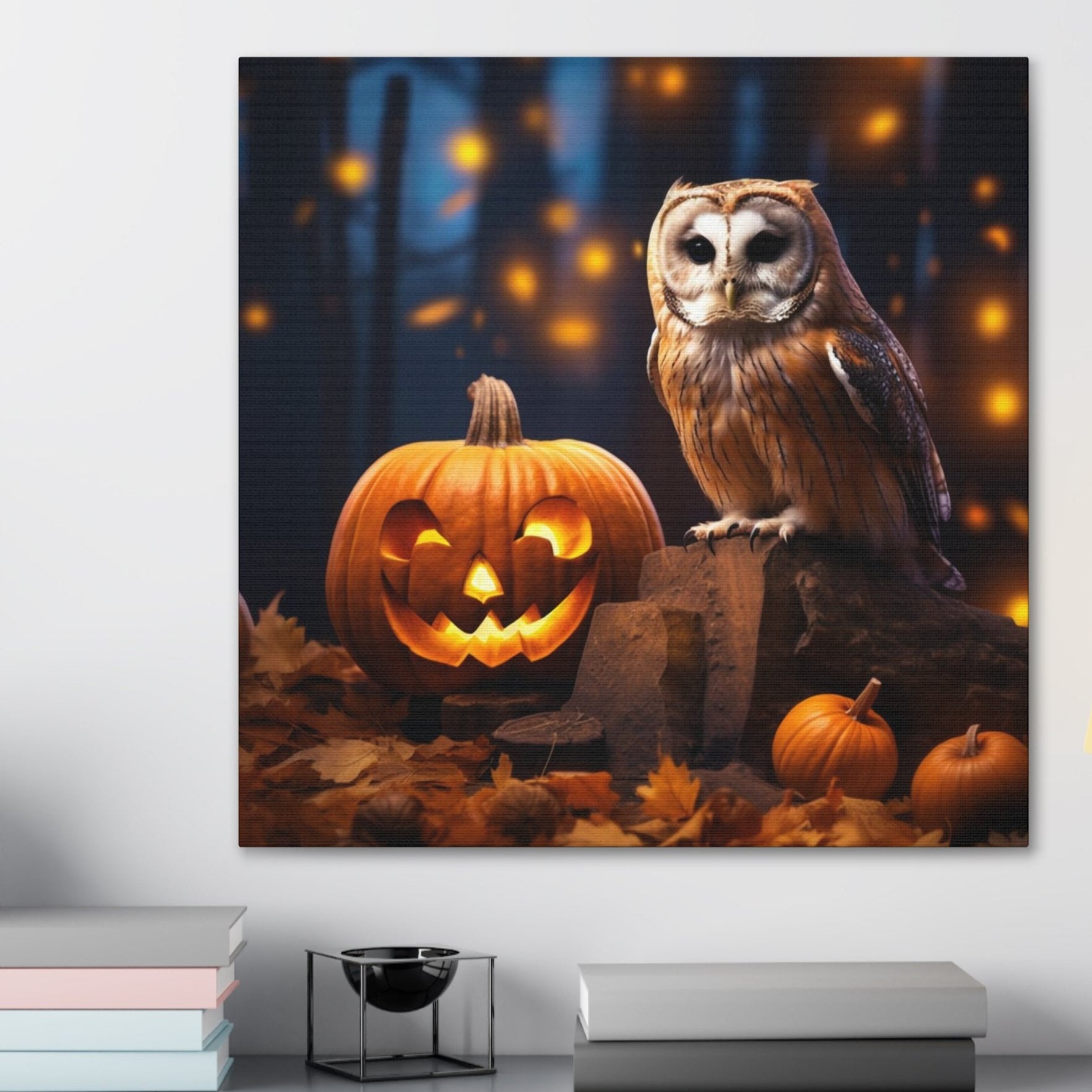 fall owl jack-o-lantern art print