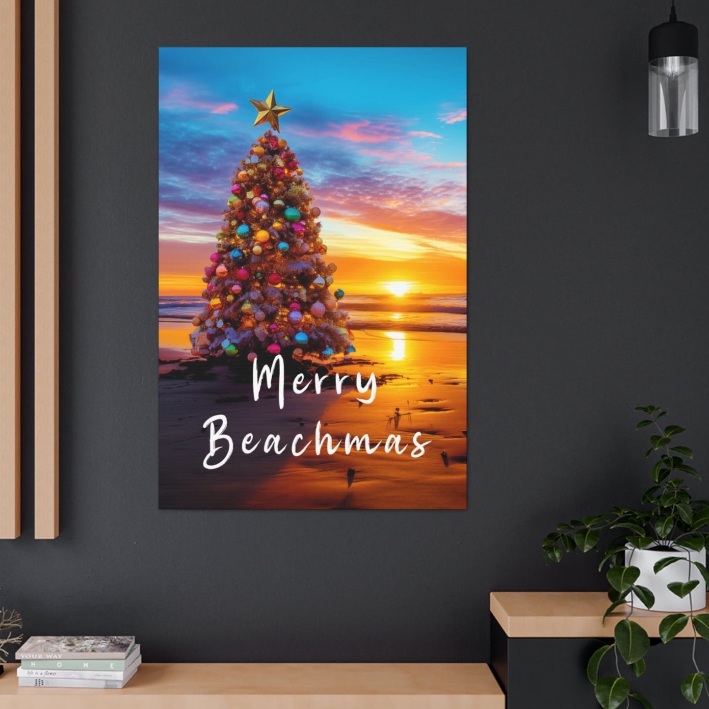 beach Christmas tree canvas print