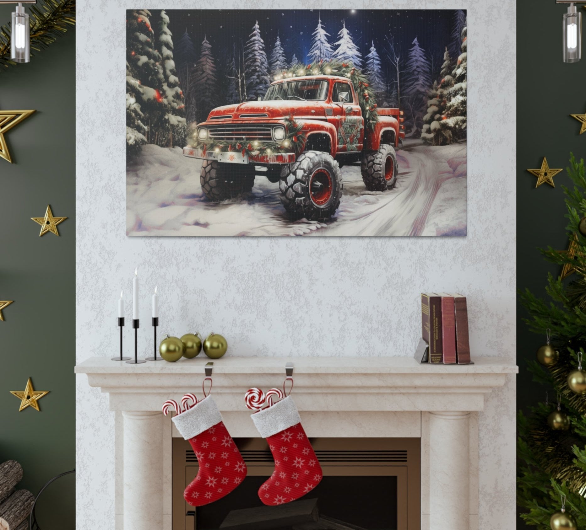 big red Christmas truck canvas prints