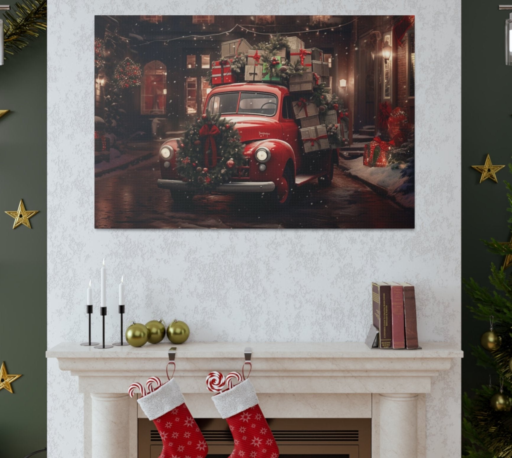 truck christmas red wall decor art