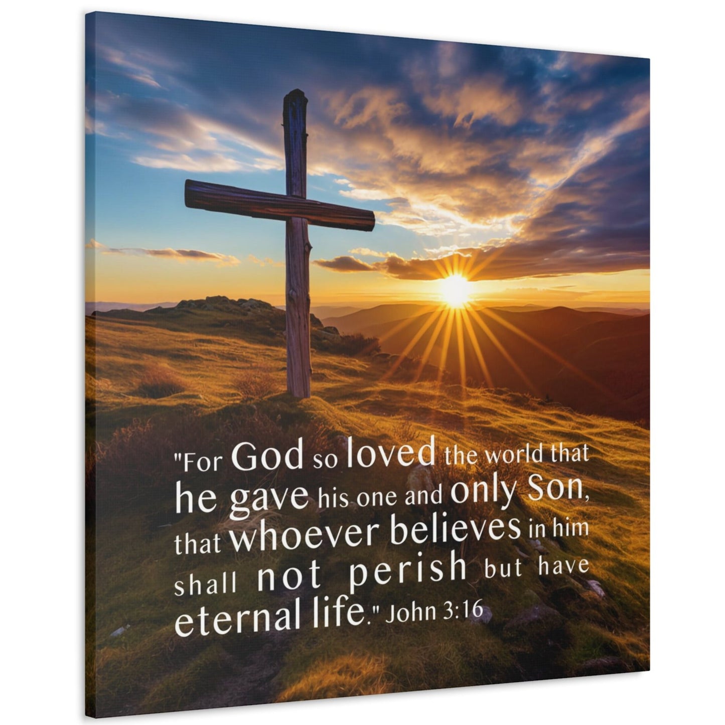 christian picture, john 3:16 cross canvas art