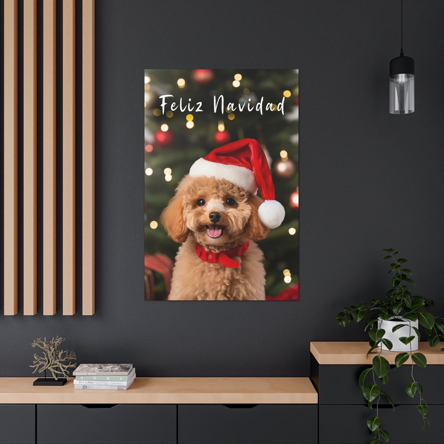 Cute Poodle wearing Santa hat