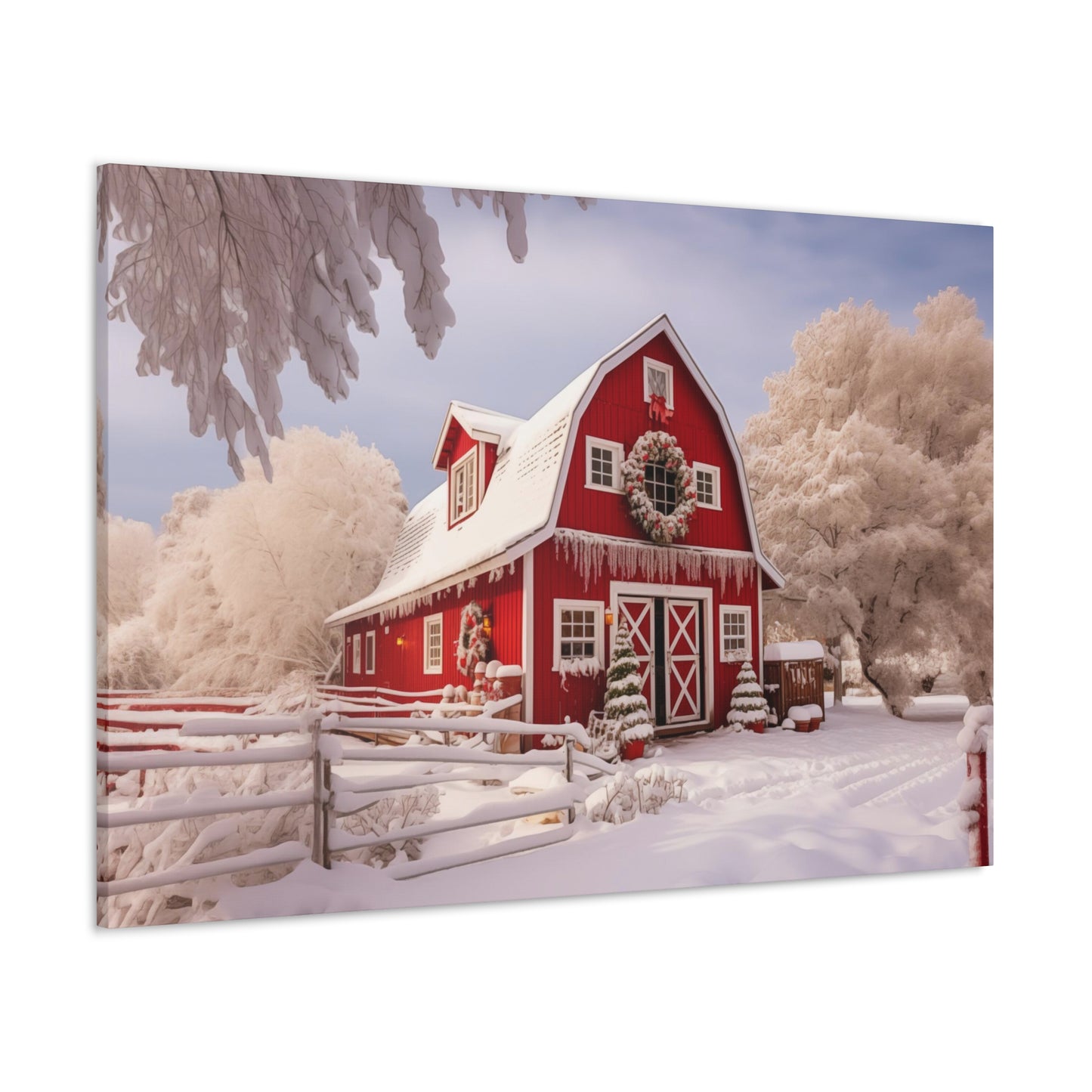 red christmas barn art prints