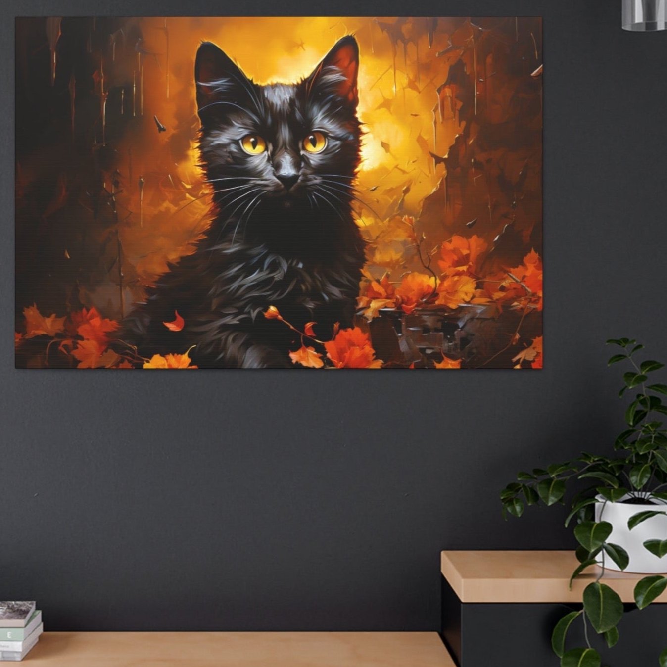 Halloween Impressionist fall leaves black cats poster art