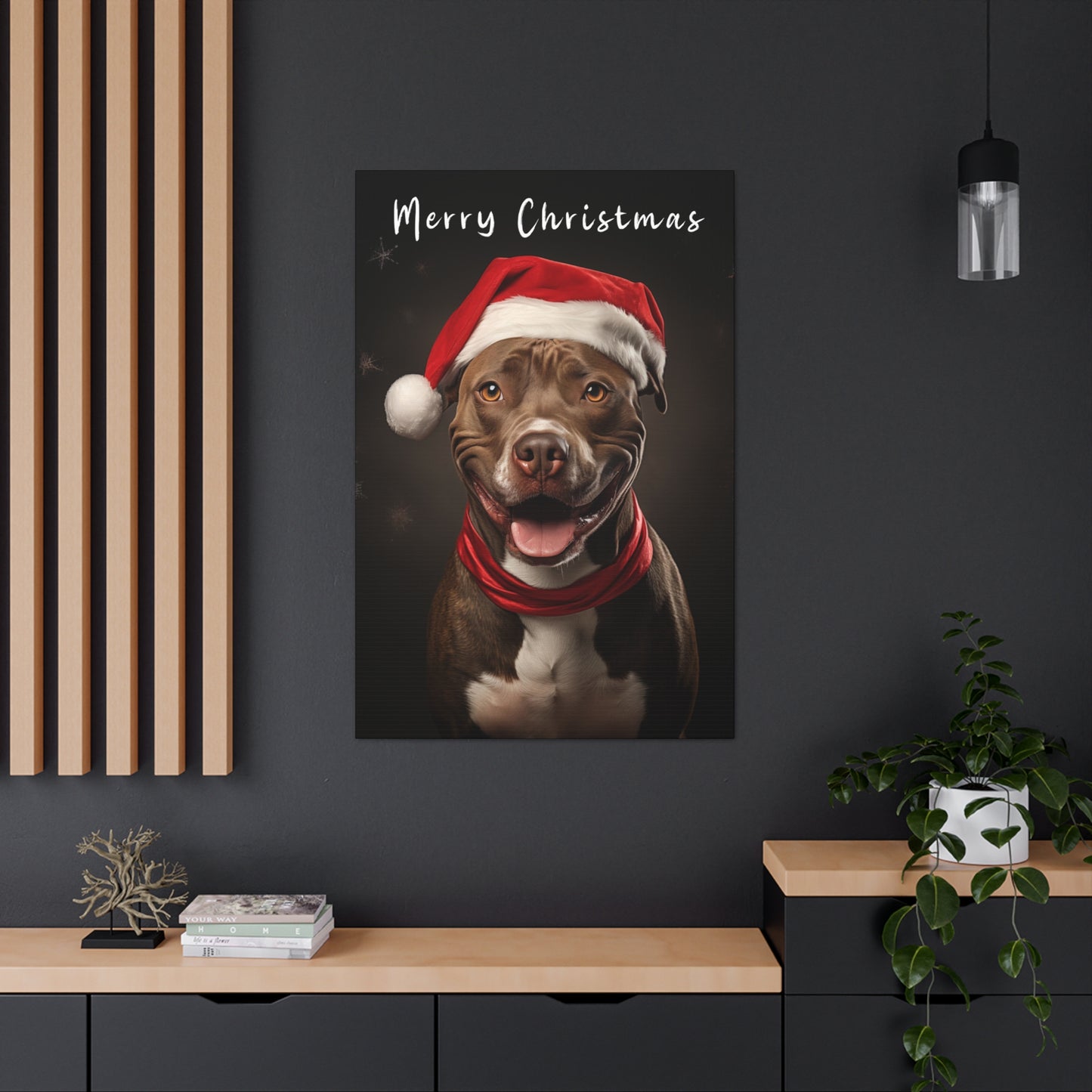 Cute Pit Bull wearing Santa hat