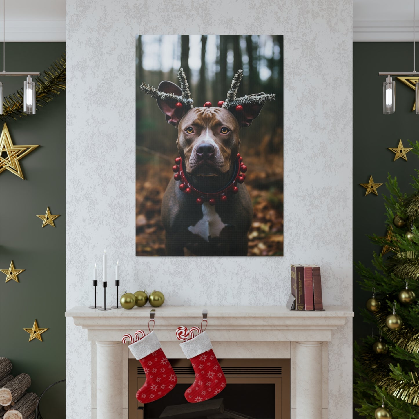Christmas Pit Bulls reindeer antlers wall decor