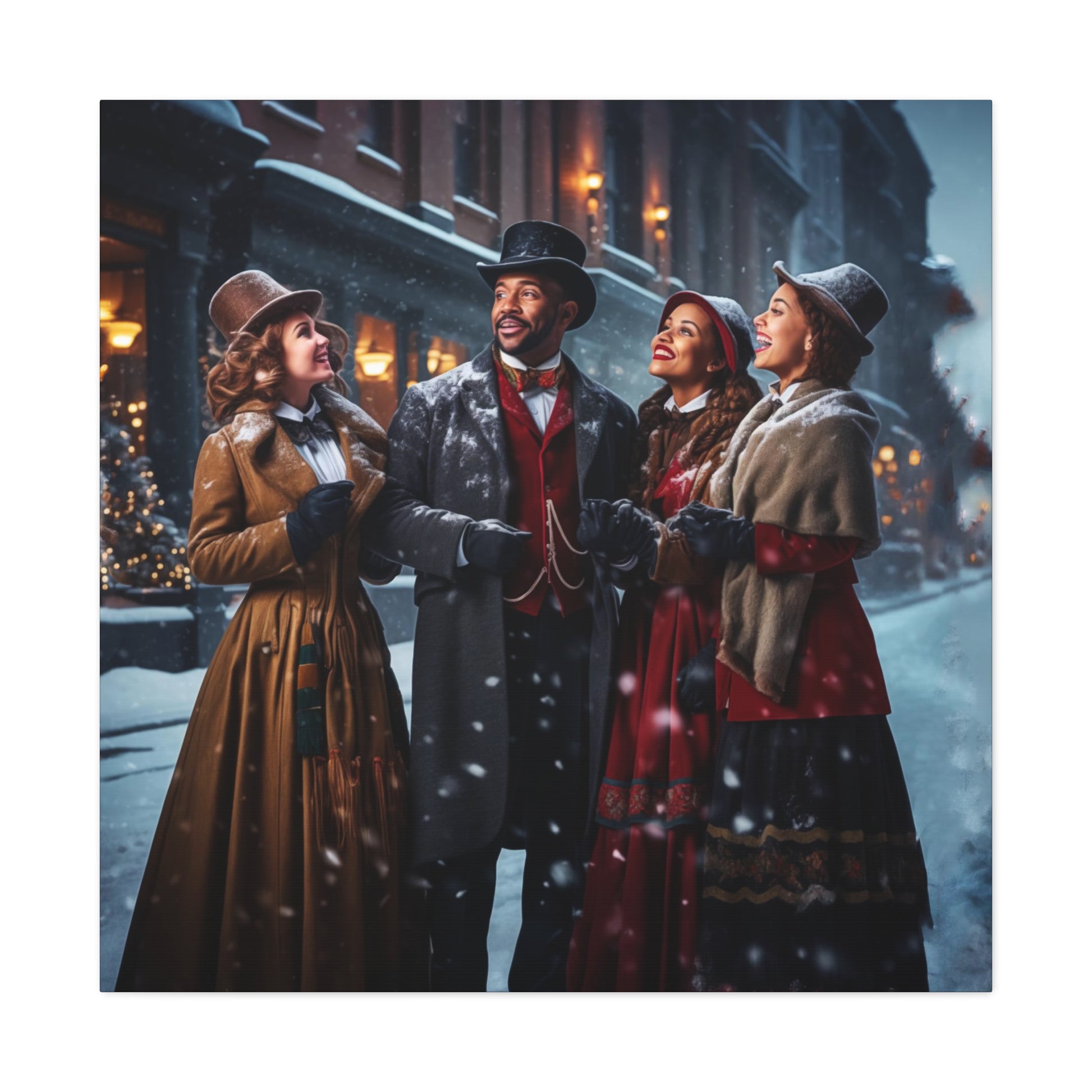 traditional Christmas carolers canvas print