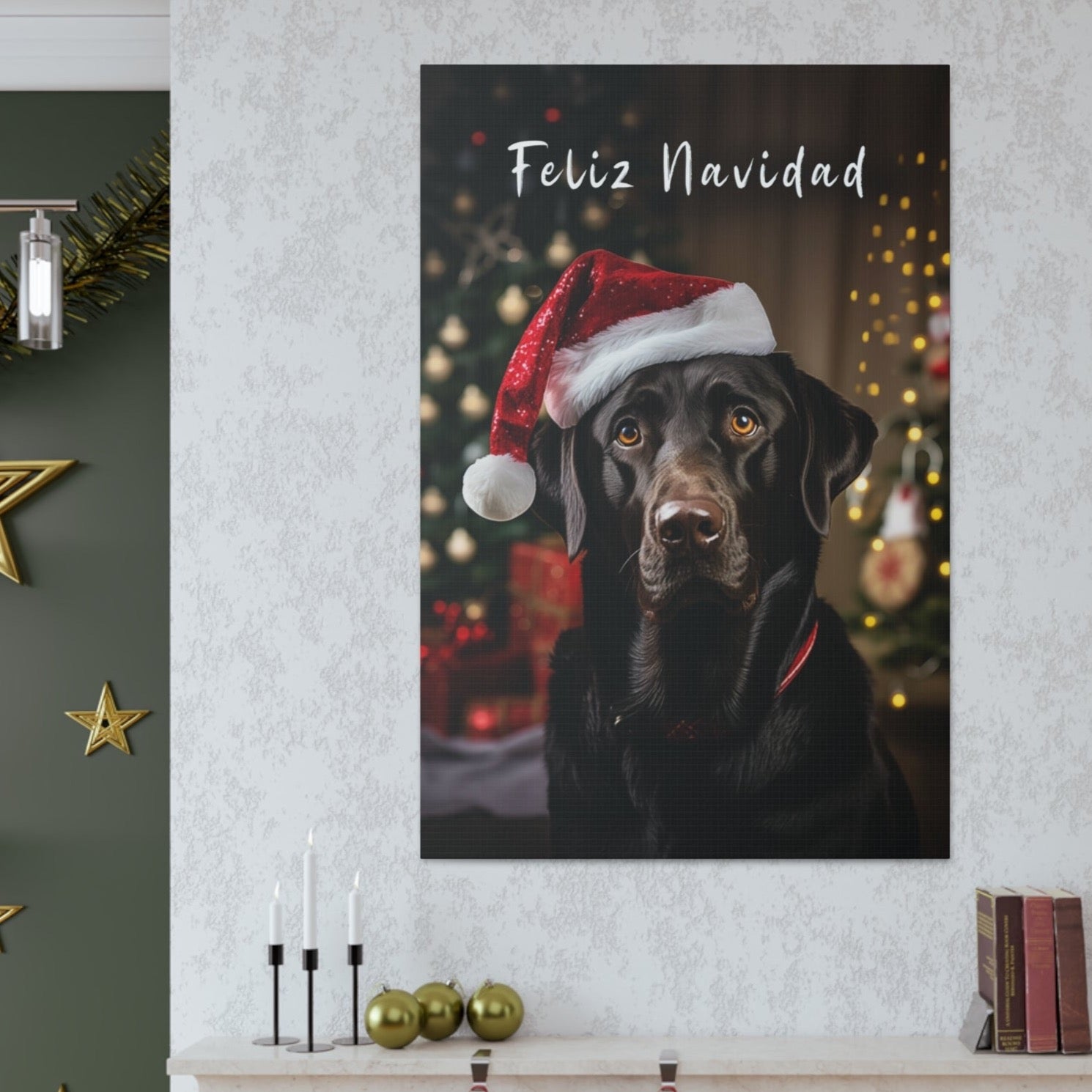 Cute Black Labs wearing Santa hat