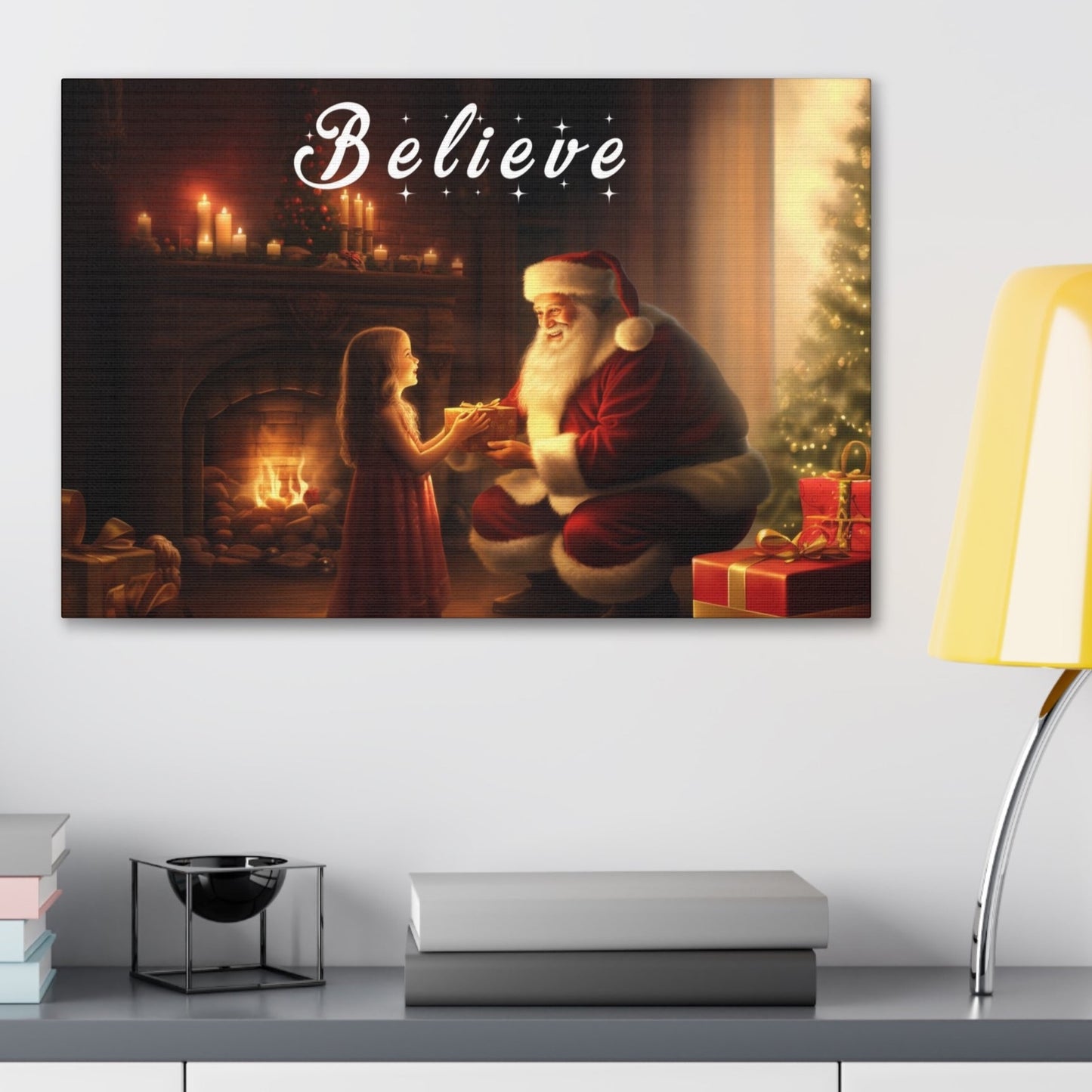 Christmas wall art ideas believe santa