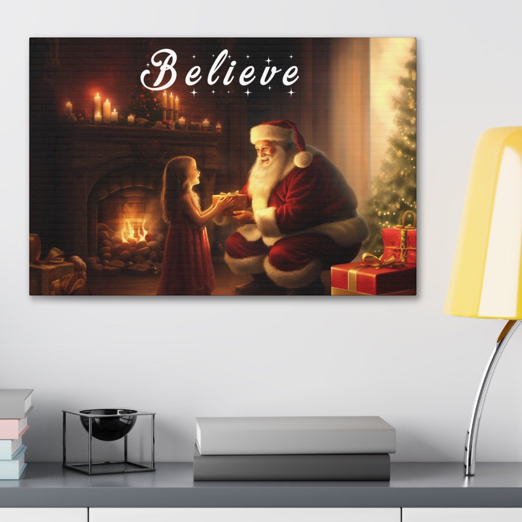 Christmas wall art ideas believe santa