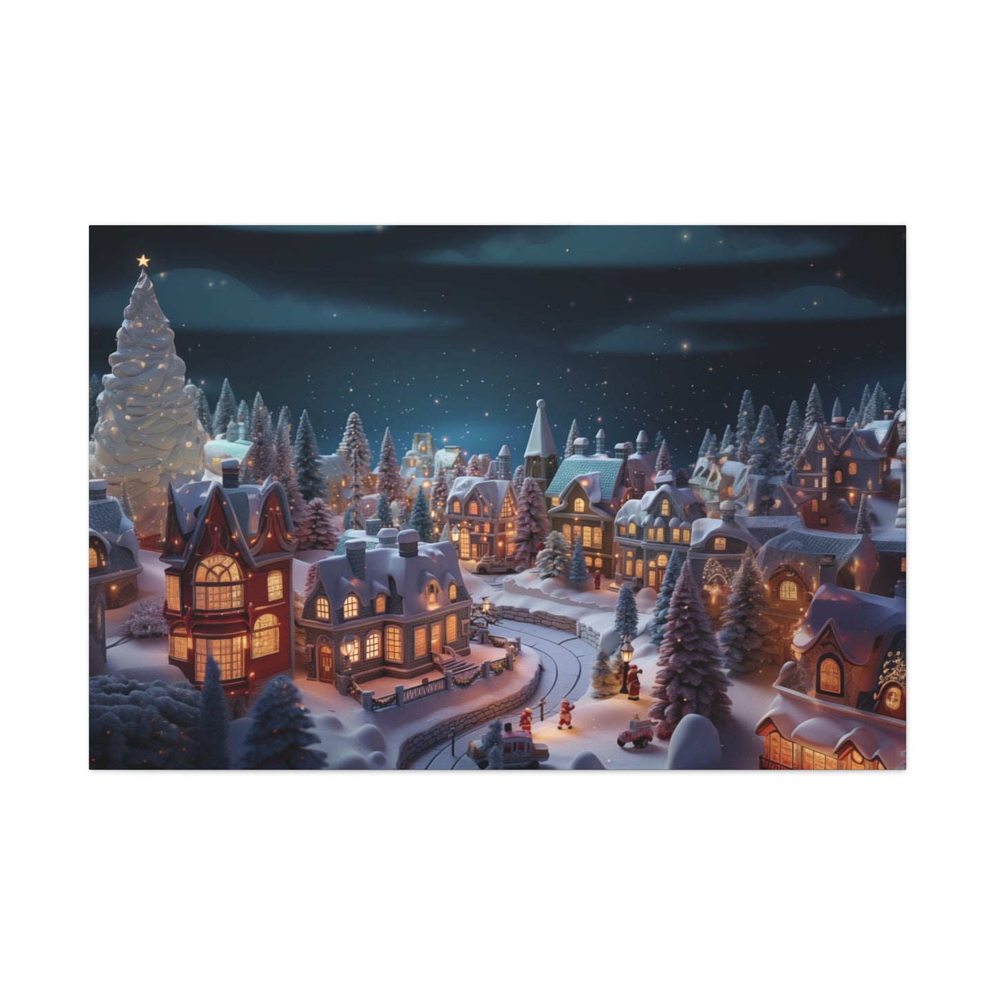 snowy christmas village art print