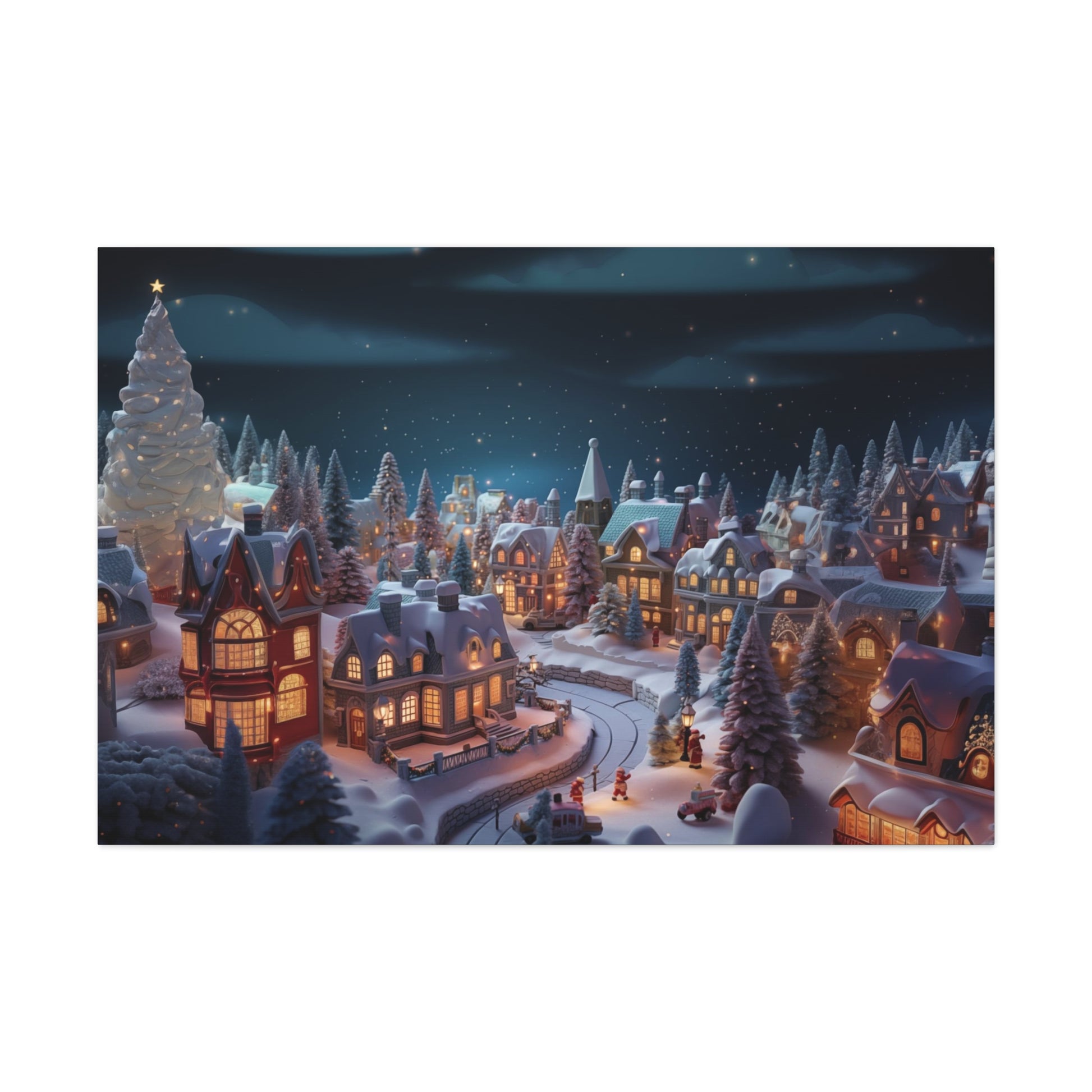 snowy christmas village art print