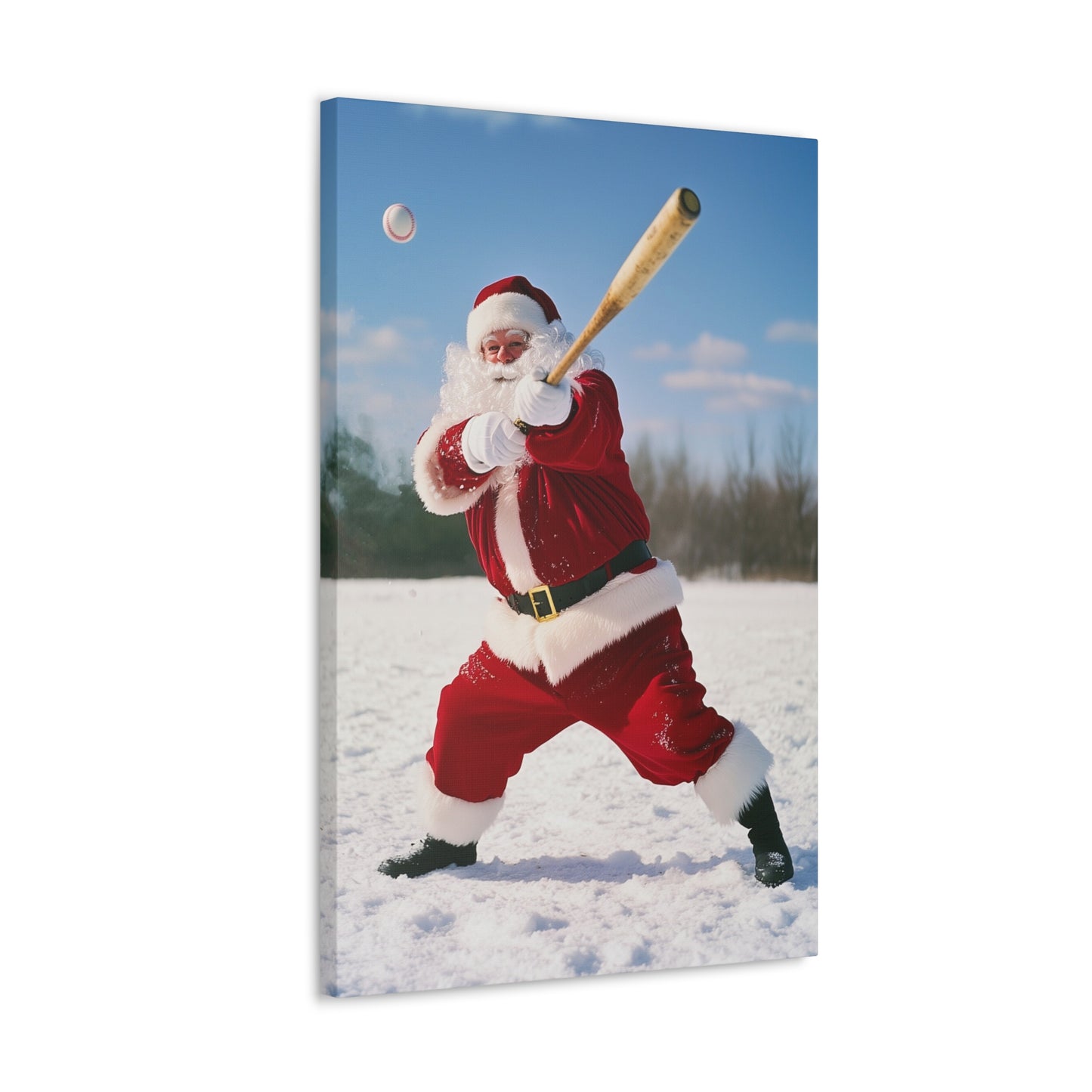 santa claus swinging the bat painting