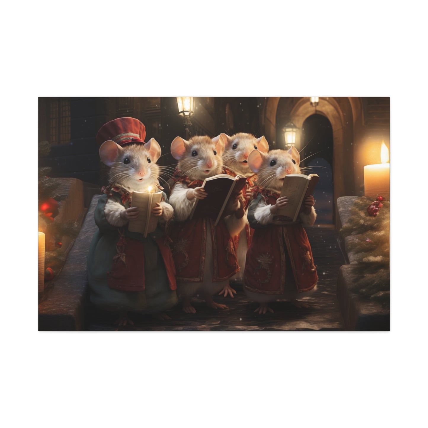 Christmas mice stretched canvas print, Christmas mice wall choir joy to the world