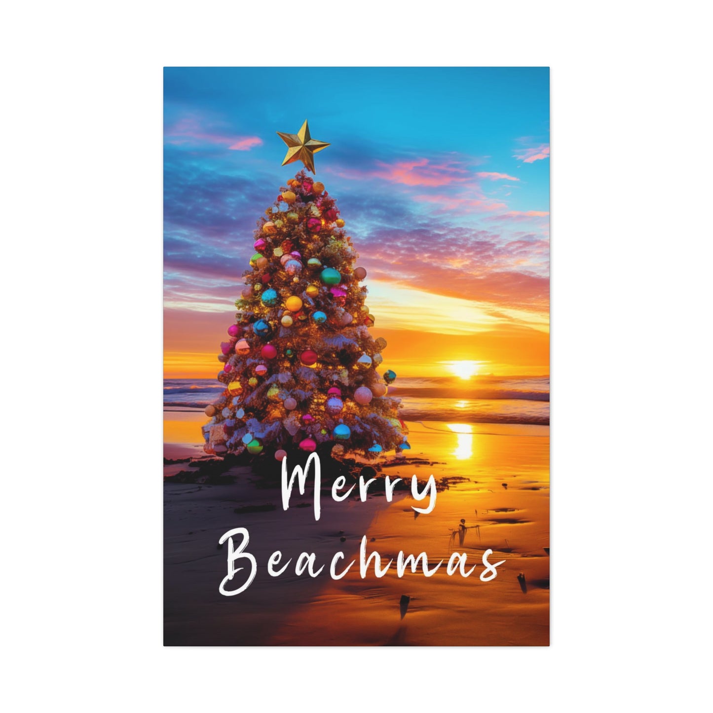 Christmas tree on beach wall art decor