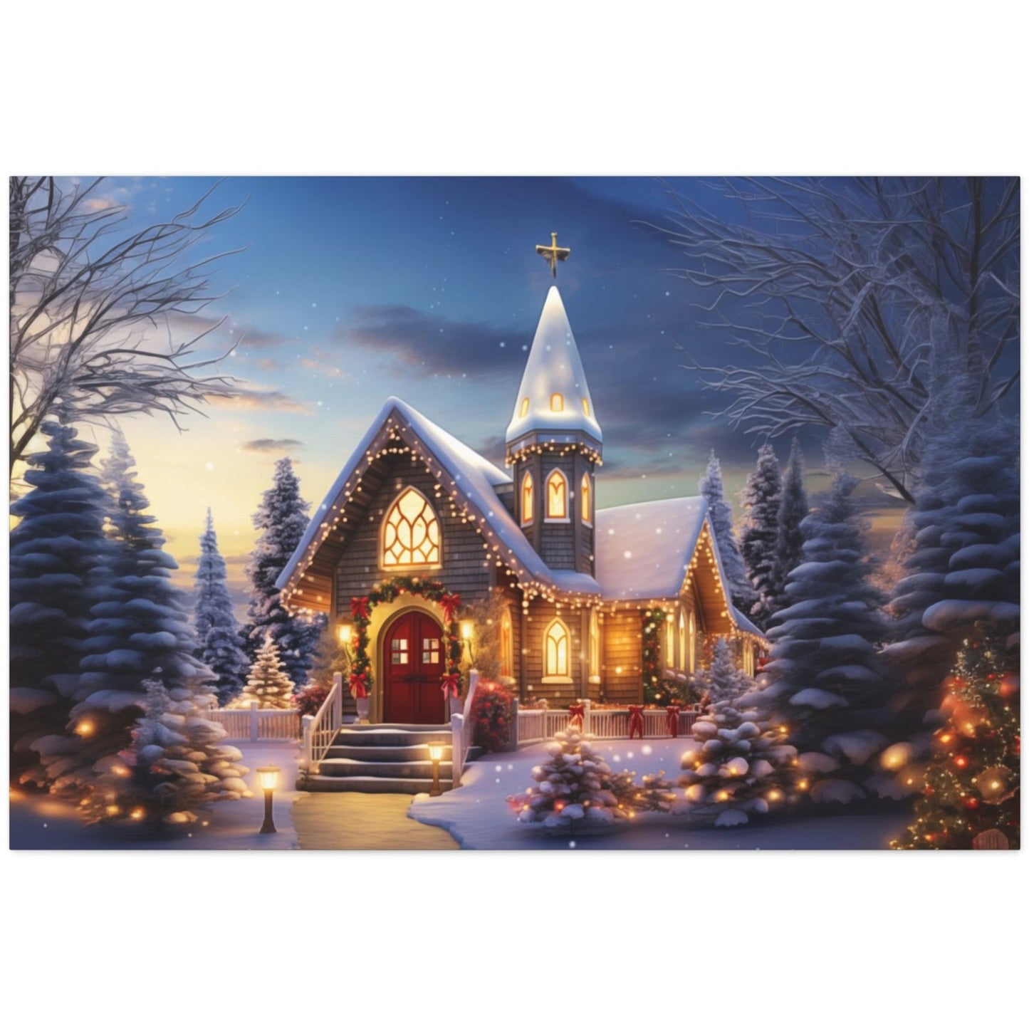 country church Christmas wall art
