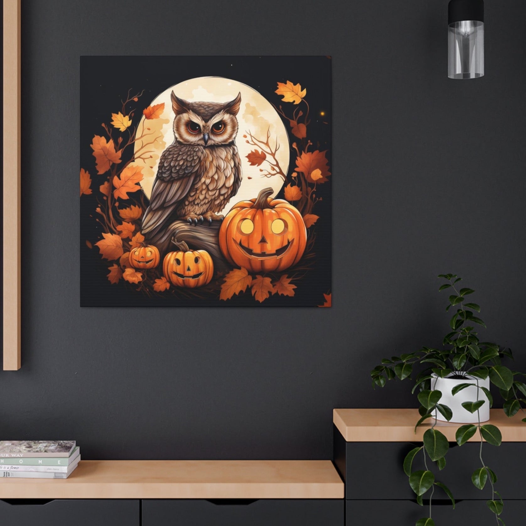 owl Halloween fall poster art jack o lantern