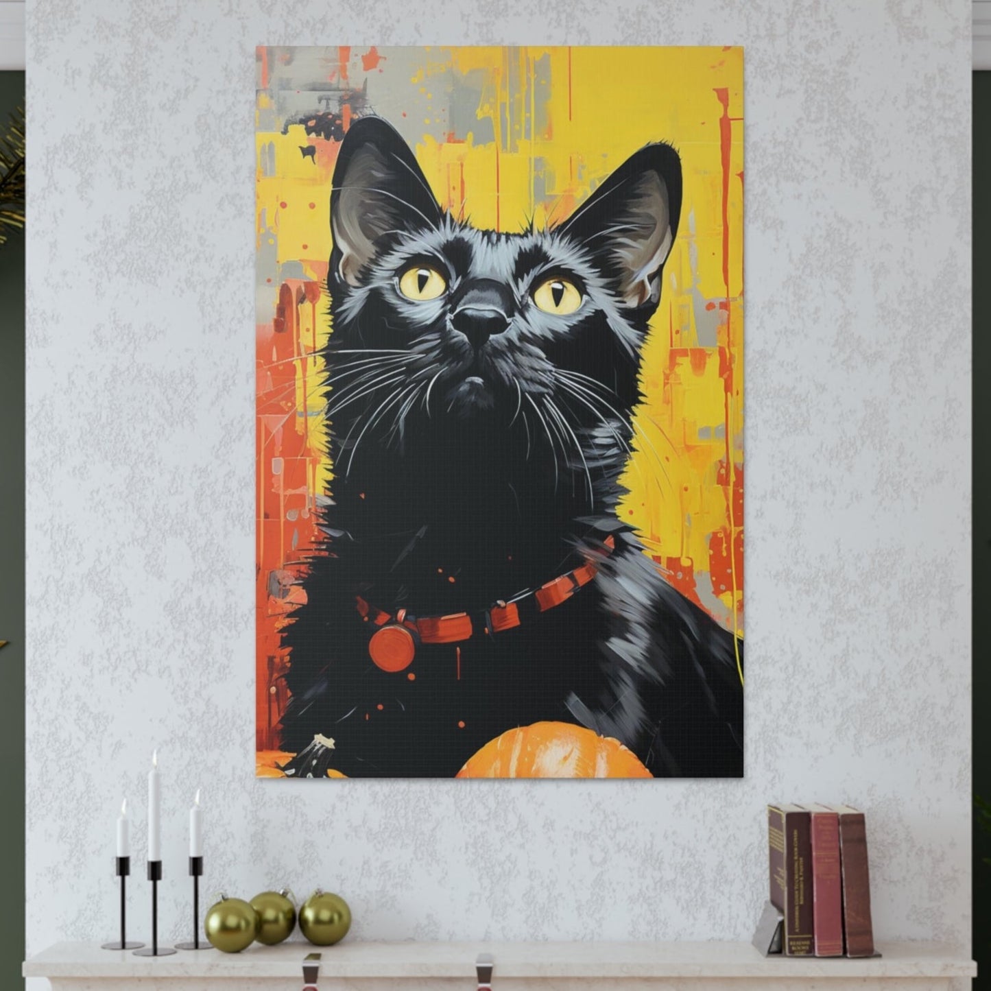 Halloween Andy Warhol scene art black cats pumpkins