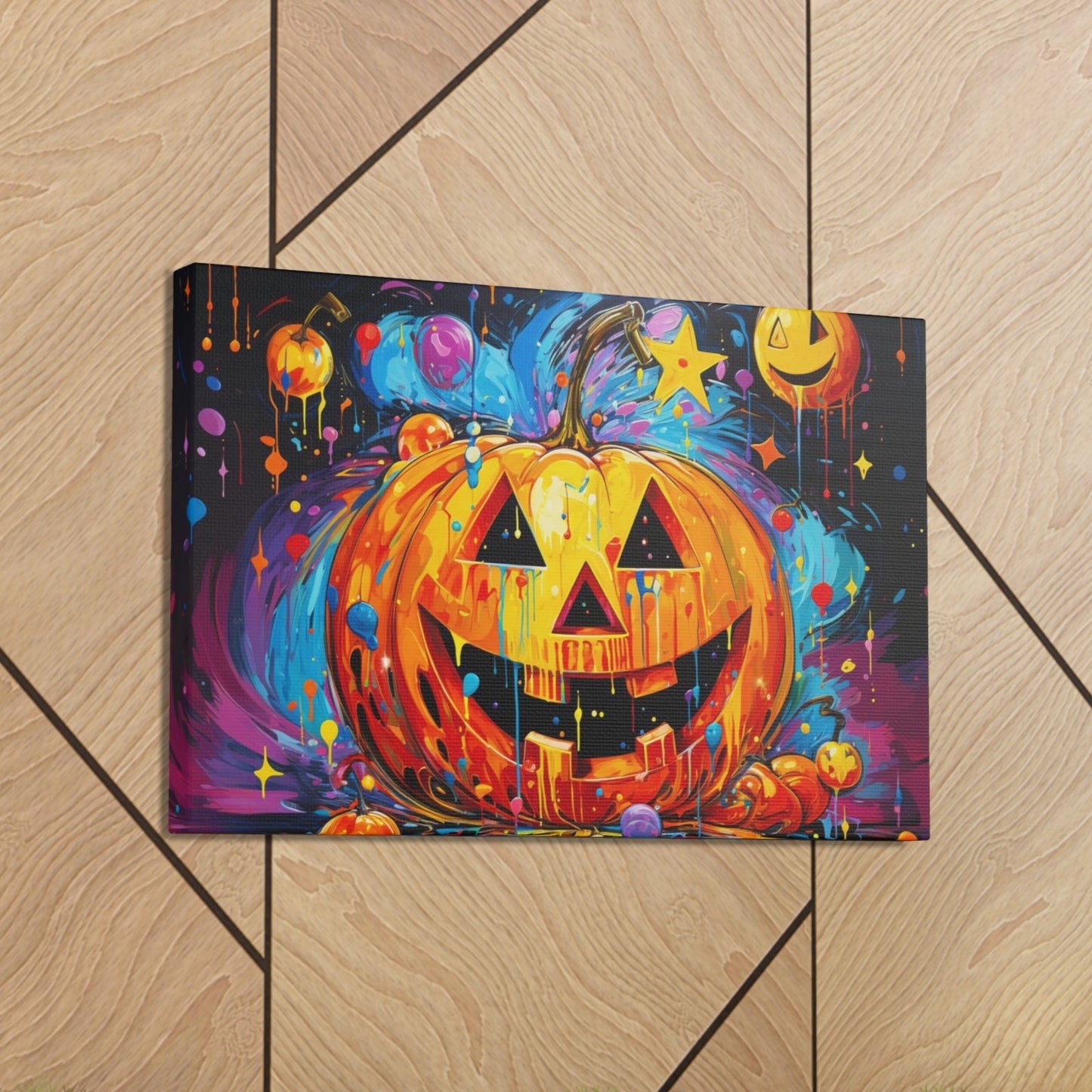 Halloween Peter Max jack-o-lantern scene wall art