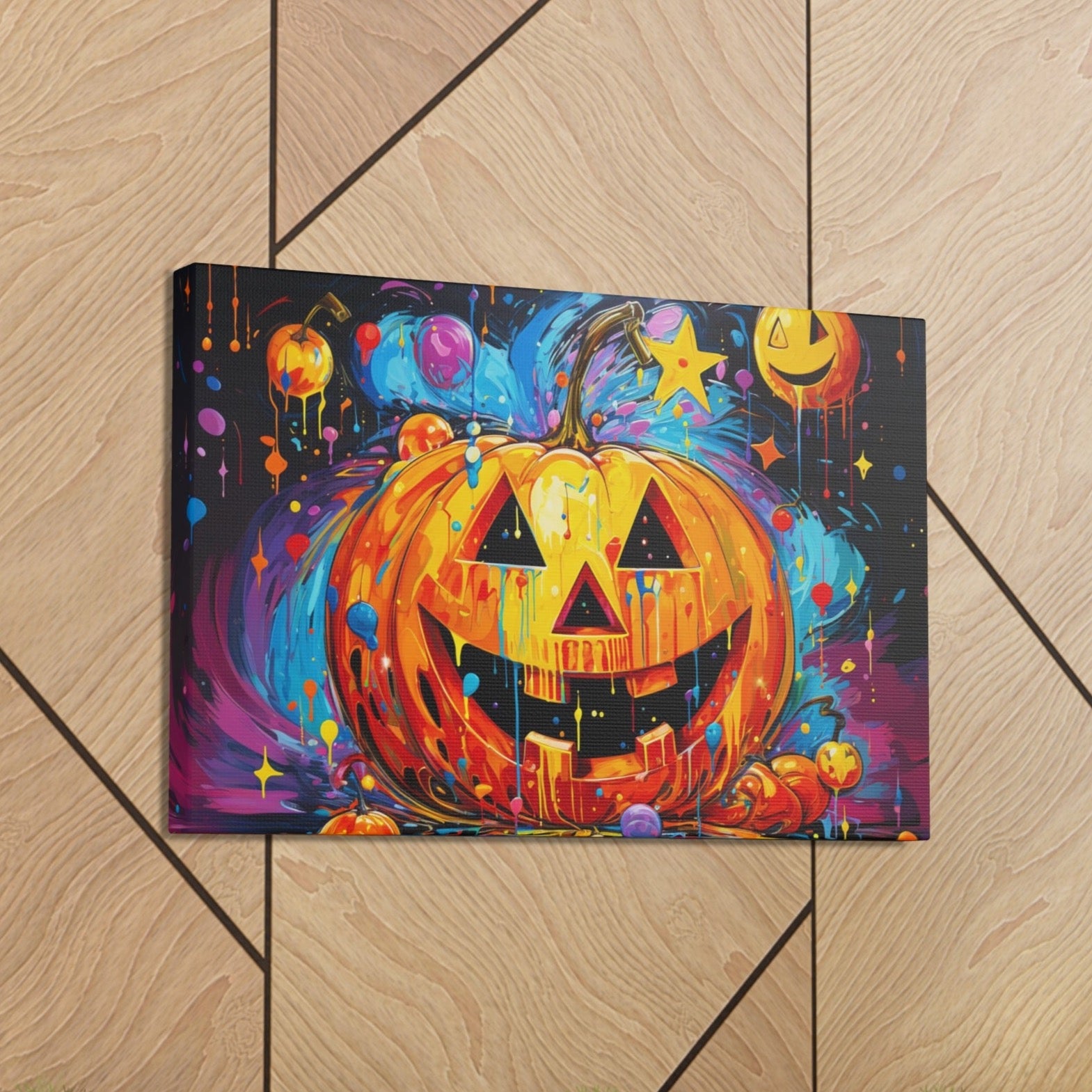 Halloween Peter Max jack-o-lantern scene wall art