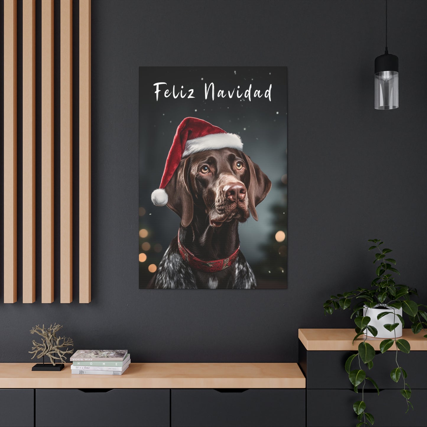 Christmas German Shorthaired Pointers Feliz Navidad canvas prints