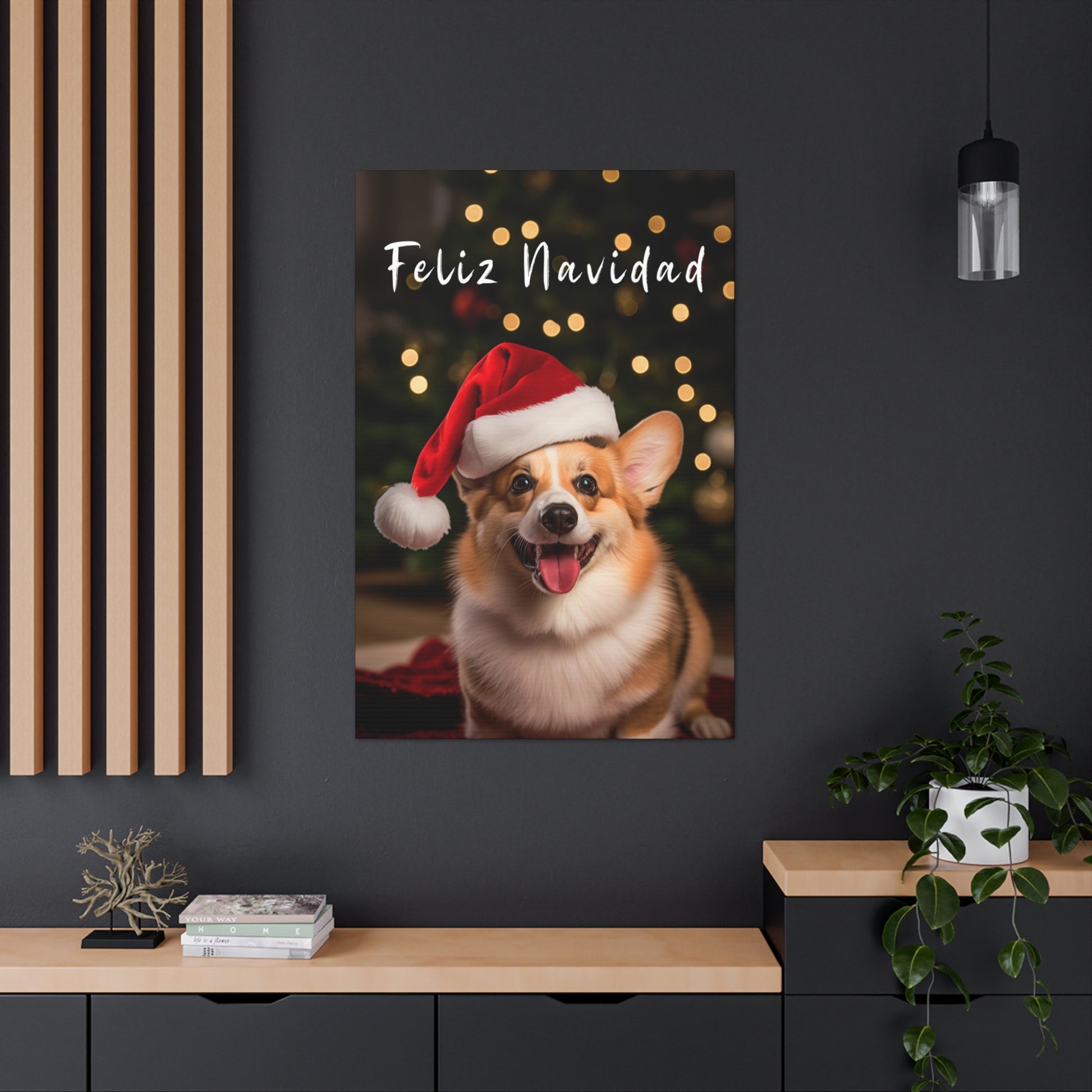 Christmas Pembroke Welsh Corgi Feliz Navidad canvas prints