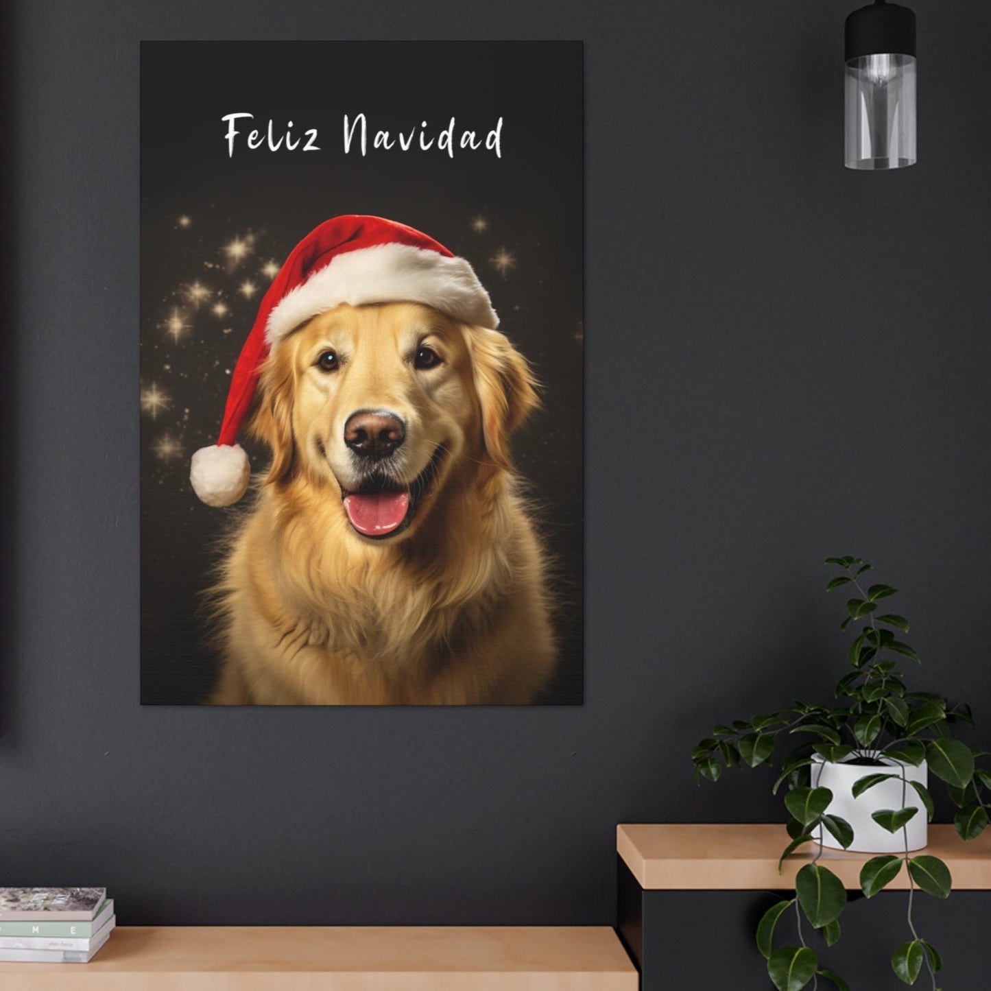 Christmas Golden Retriever Feliz Navidad canvas prints