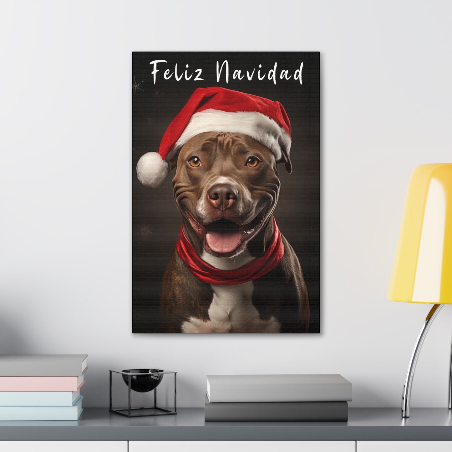 Cute Pit Bull wearing Santa hat
