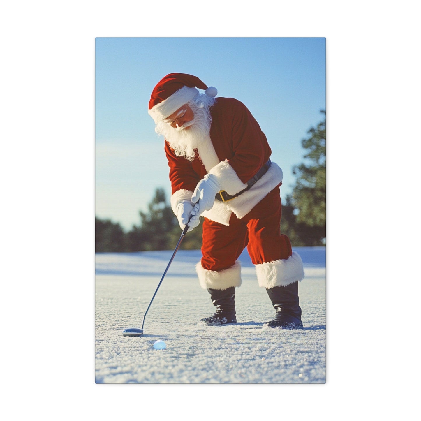 santa claus playing golf stretched canvas print gallery wrap