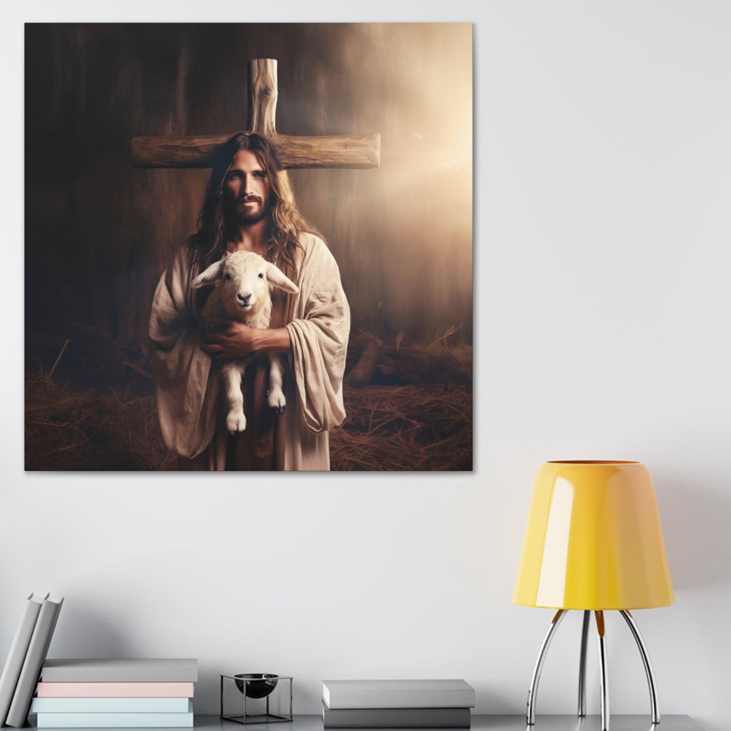 jesus with lamb and cross wall art gift