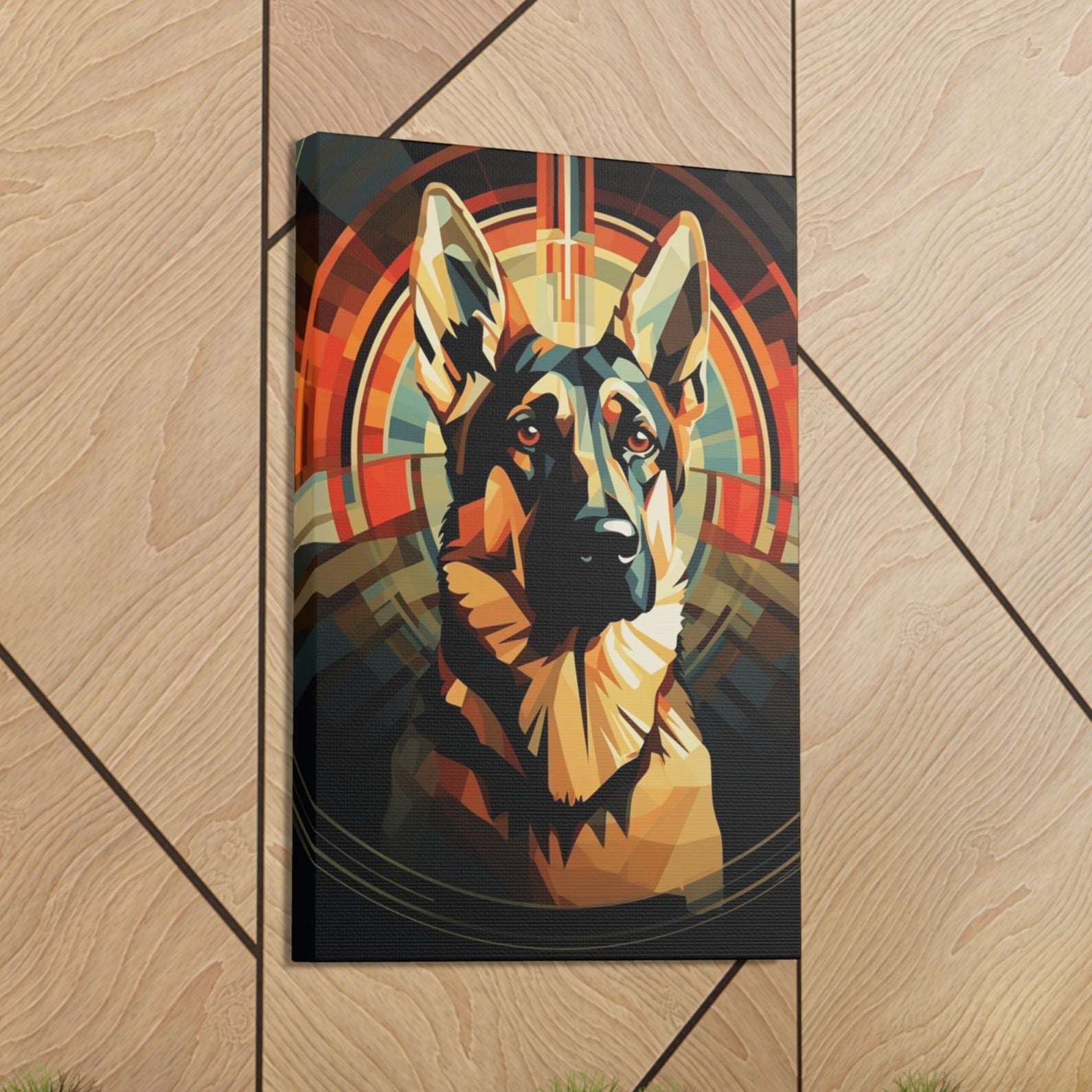 cute German Shepherd art deco canvas print