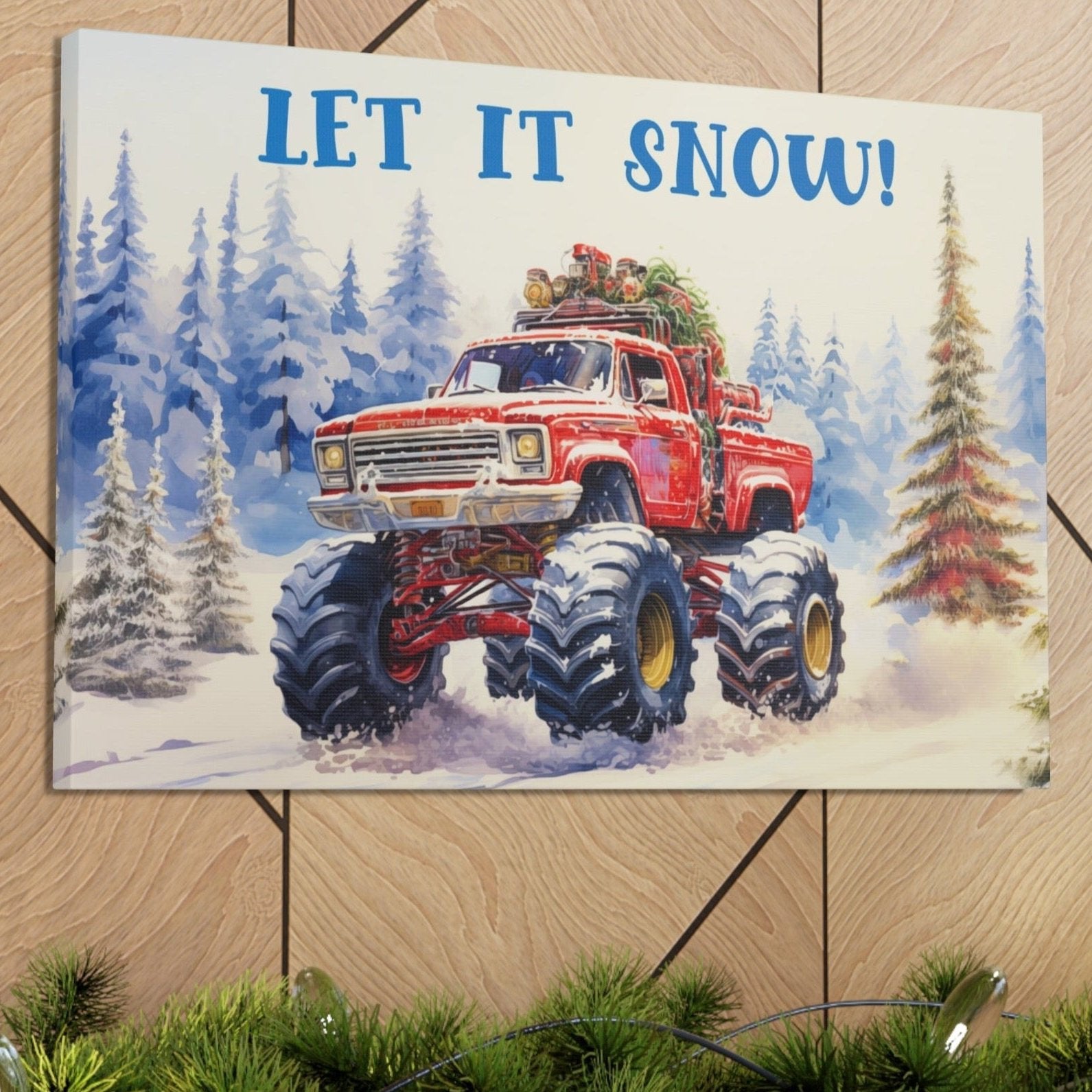 big red Christmas truck canvas prints