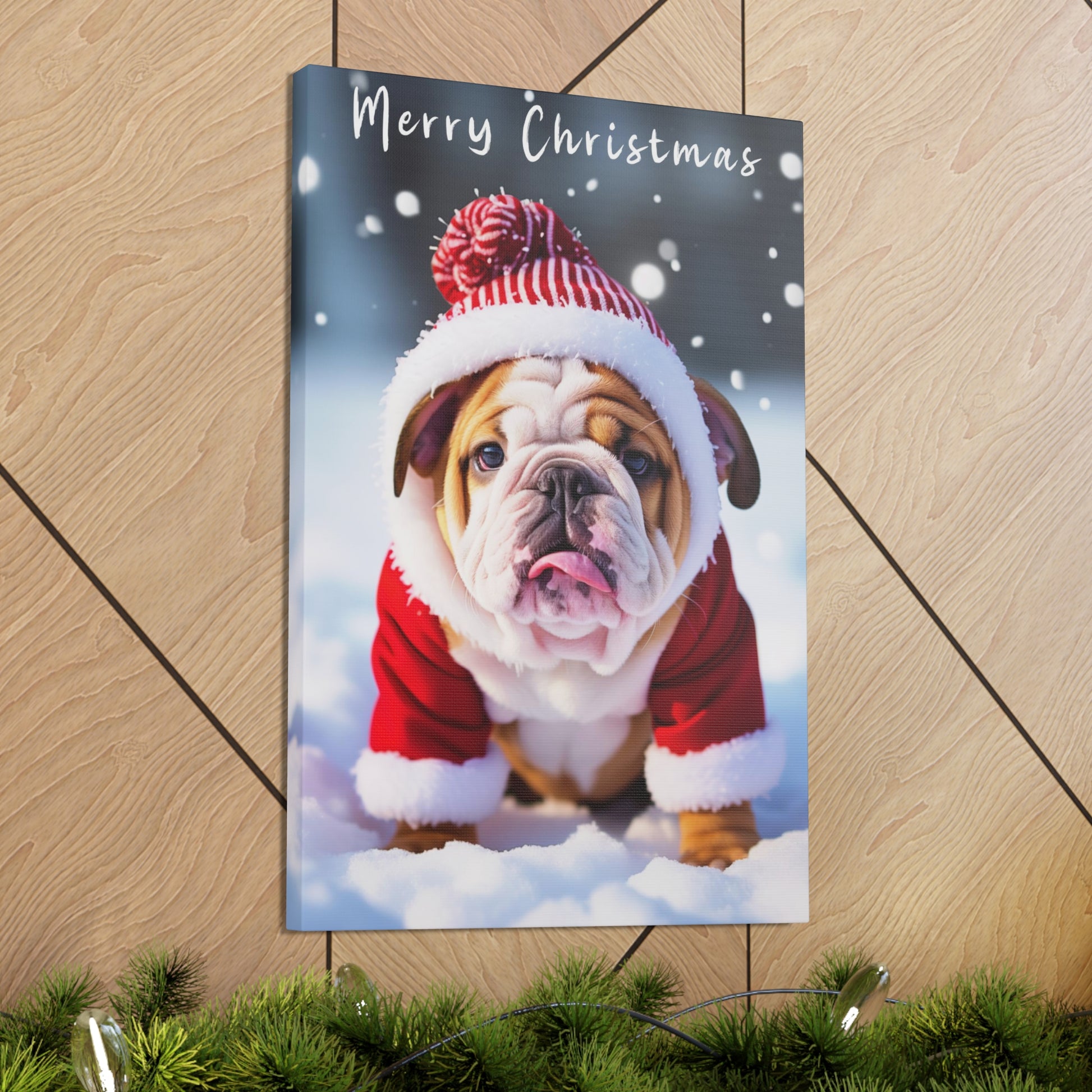 Christmas Bulldogs with Santa hat decor ideas