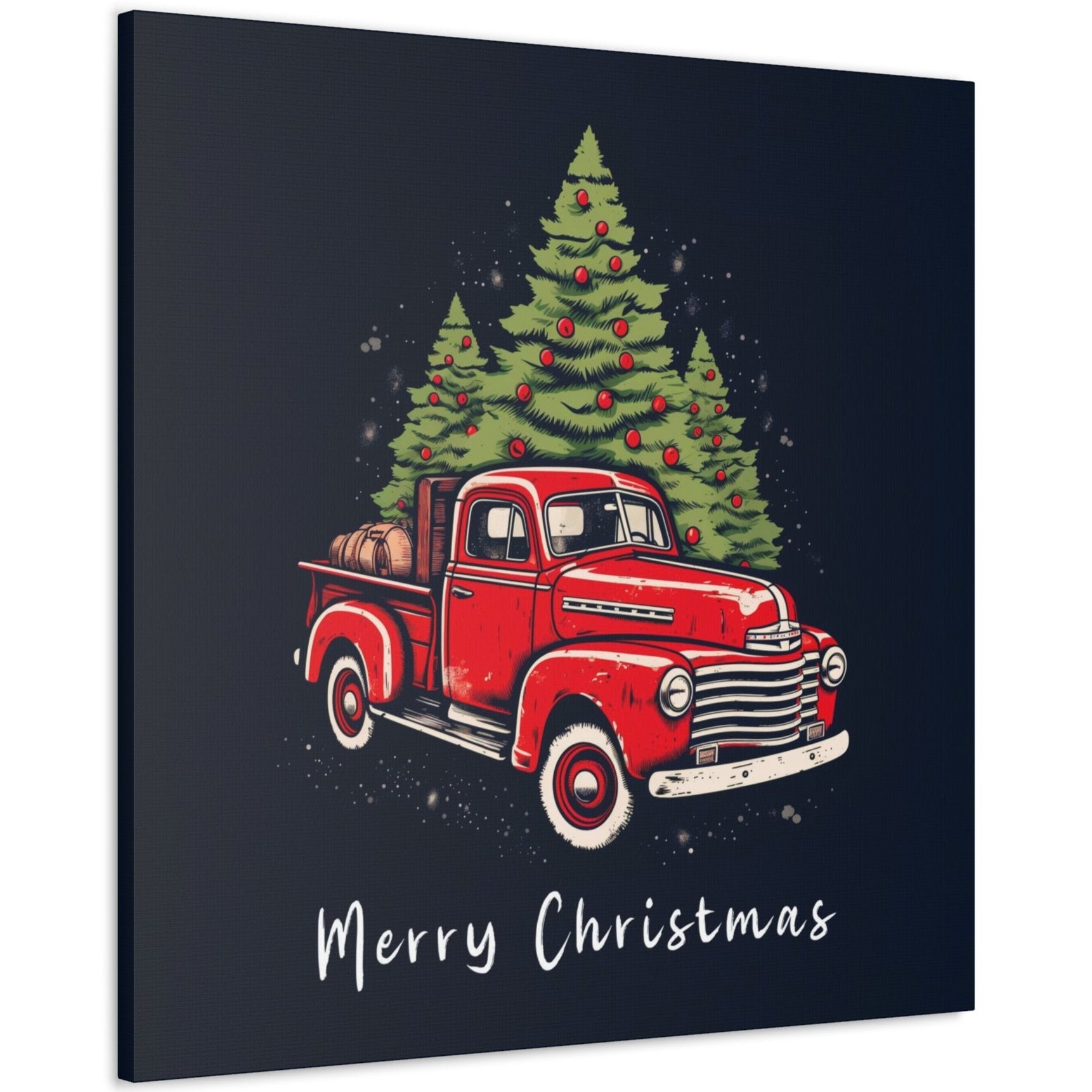 red Merry Christmas pickup truck wall decor art