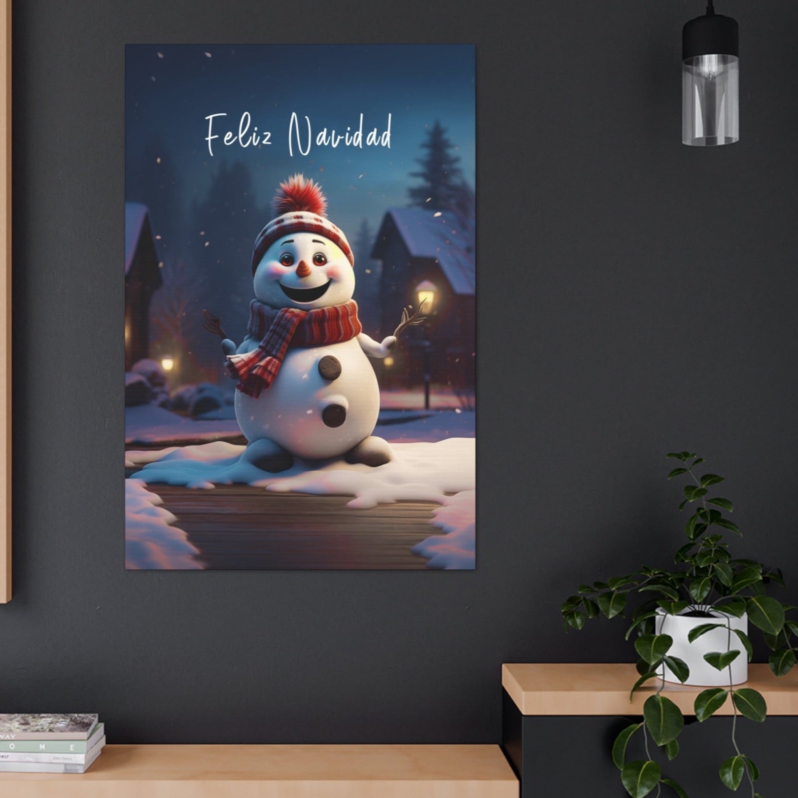 snowman Feliz Navidad stretched canvas print