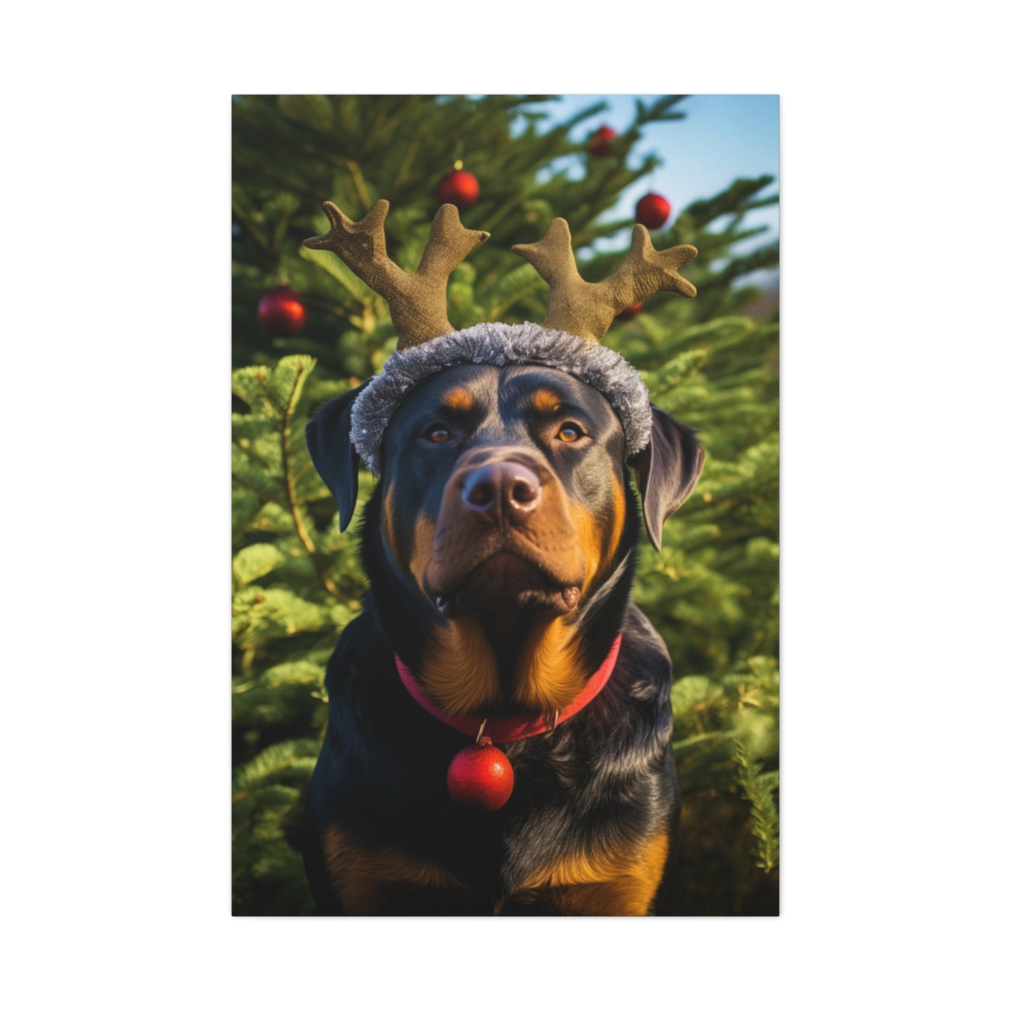 Christmas Rottweiler wearing reindeer antlers wall decor